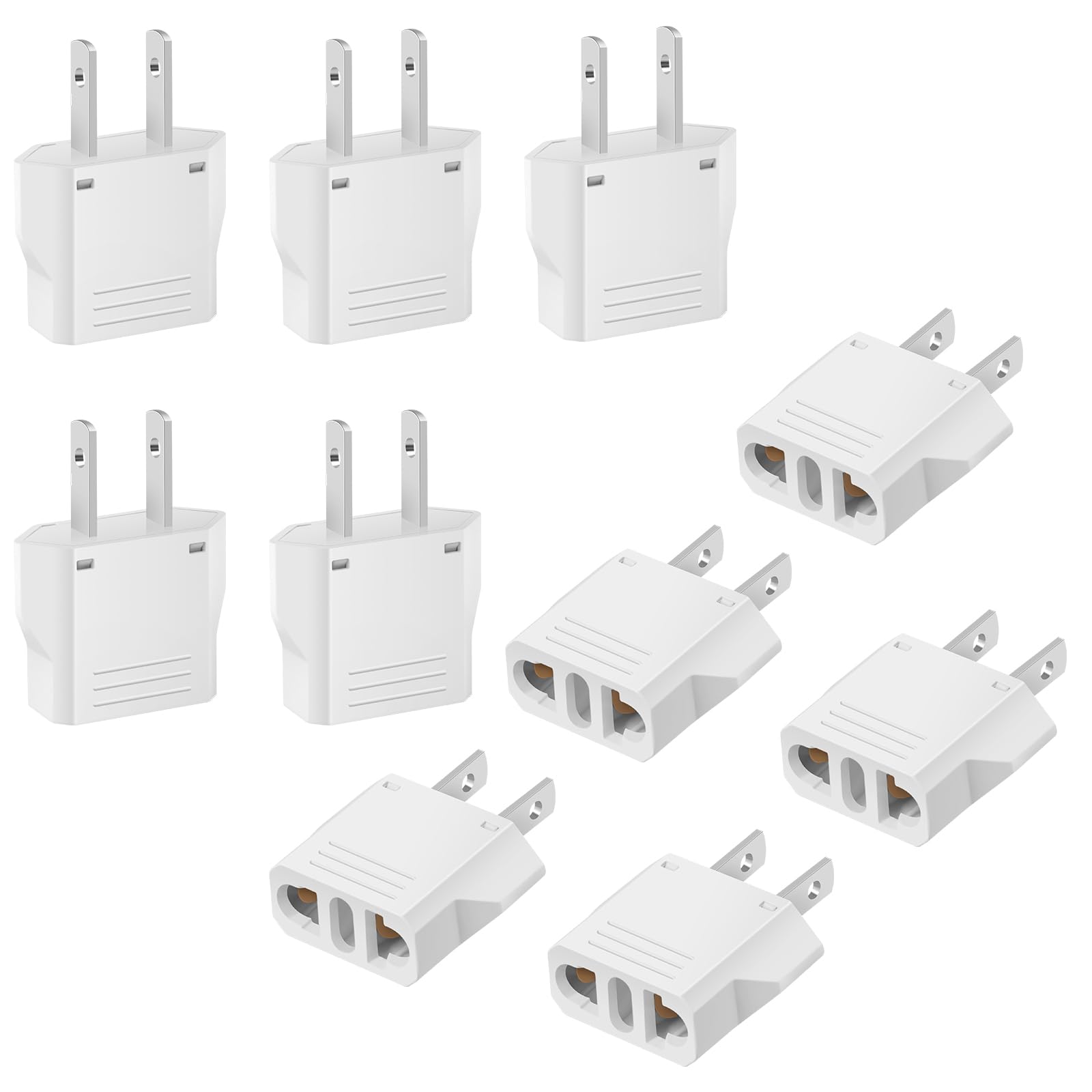 10 Pack European To Us Plug Adapter, Plug Adapter European To American, Eu To Us Plug Adapter, 220V To 110V Adapter Plug For Tra