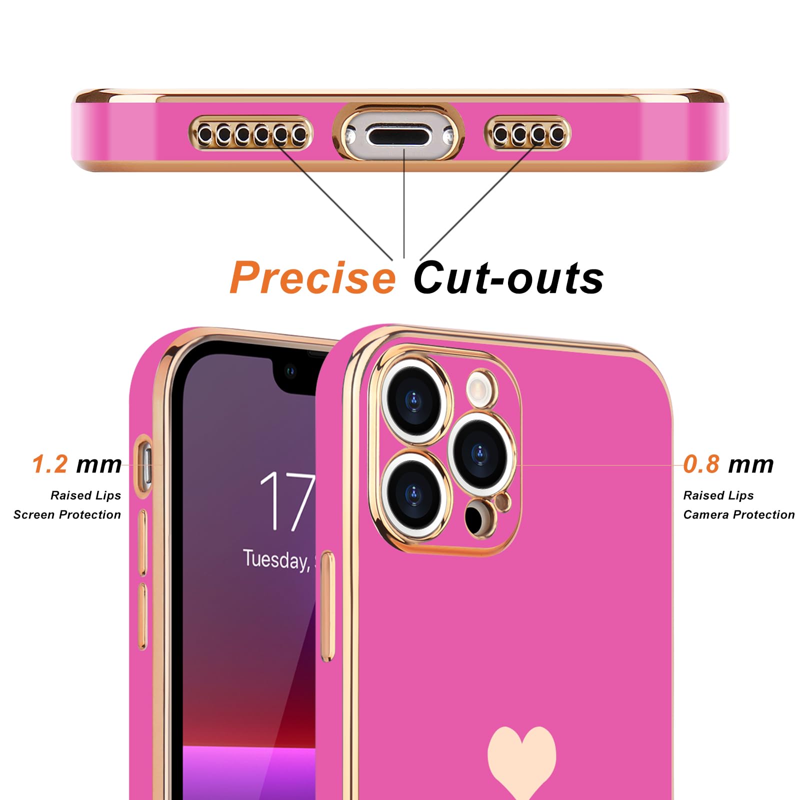 Teageo Compatible With Iphone 13 Pro Case For Girl Women Cute Love Heart Luxury Bling Plating Soft Back Cover Raised Camera Prot