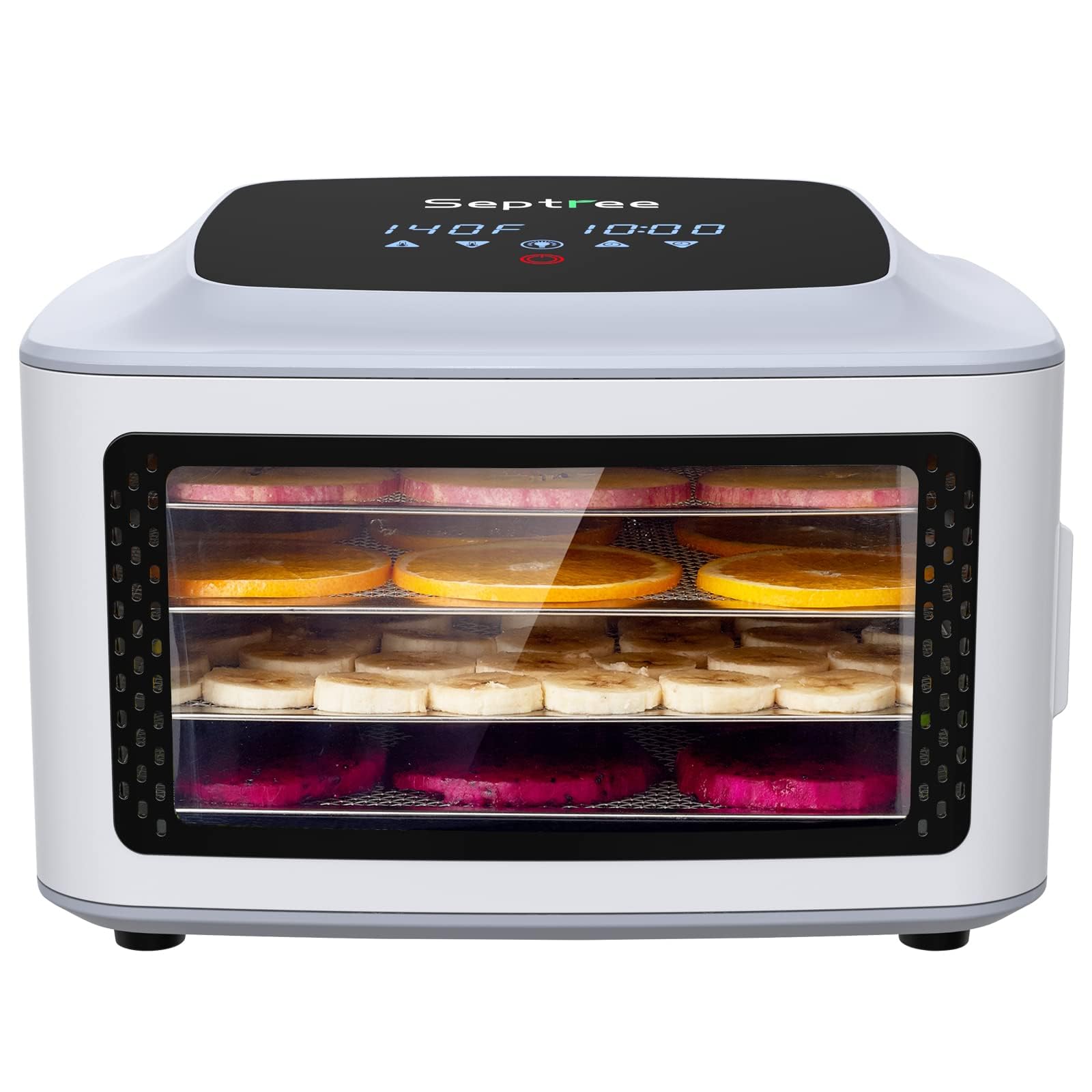 Septree Compact Food Dehydrator, 4 Stainless Steel Trays Fresh Dryer Machine For Jerky Herbs Fruit Veggies Snacks, With Digital Timer | 190F Temperature Control, Great Size For Small Family