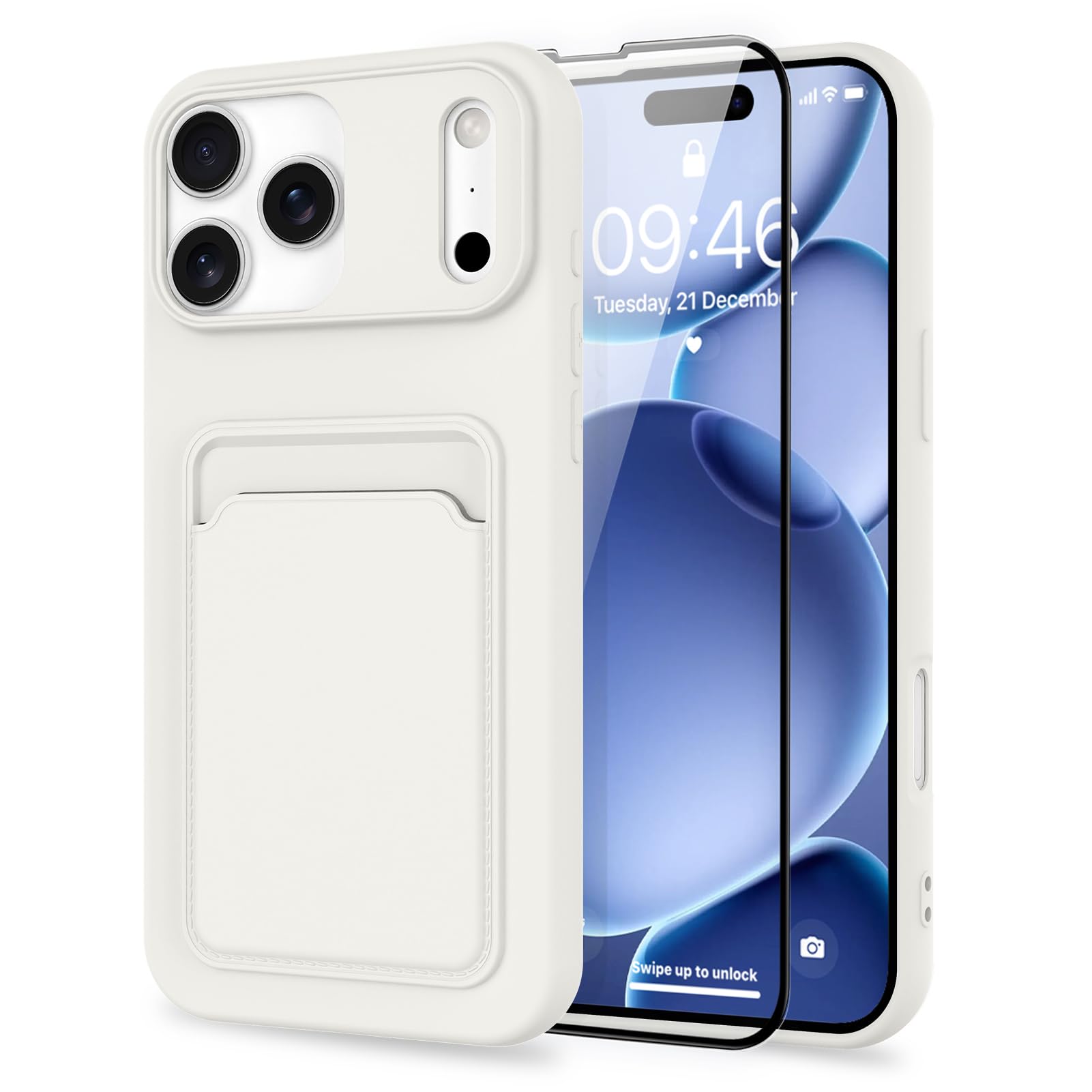 MZELQ Compatible with iPhone 17 Pro Case 2025 TPU Card Holder Wallet,Camera Protection + Screen Protector Soft Card Slot Phone C
