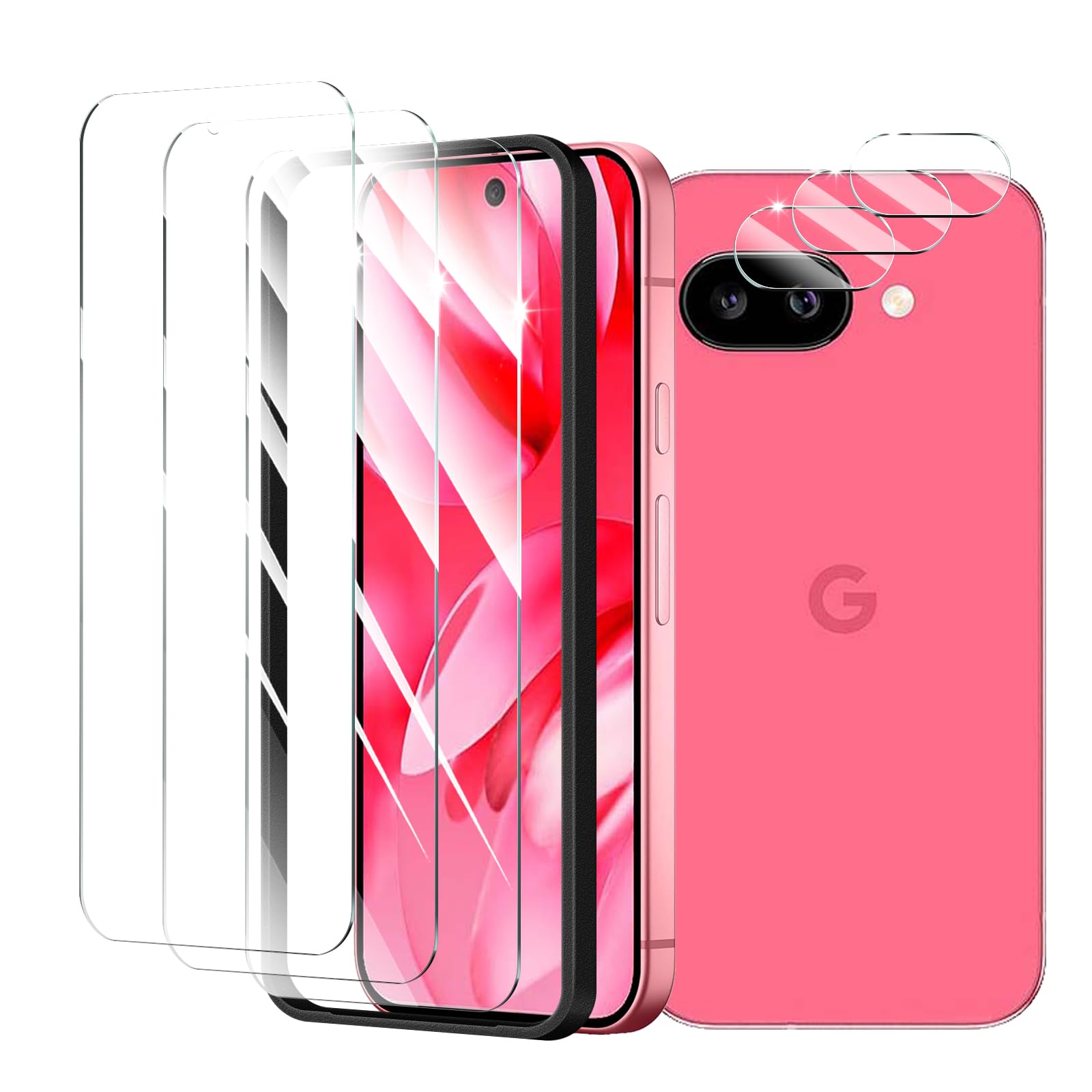 3+3+1-Pack, Screen Protector and Camera Lens Protector for Google Pixel 9A with Installation Alignment Aid, Tempered Glass Film,