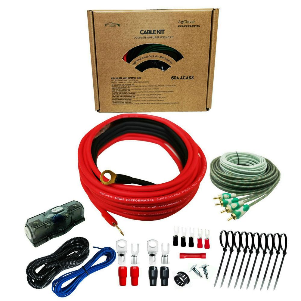Agclover 8 Gauge Cca Amplifier Installation Wiring Kit, 800W Power Handling Complete Amplifier Wire Installation Audio System Ki