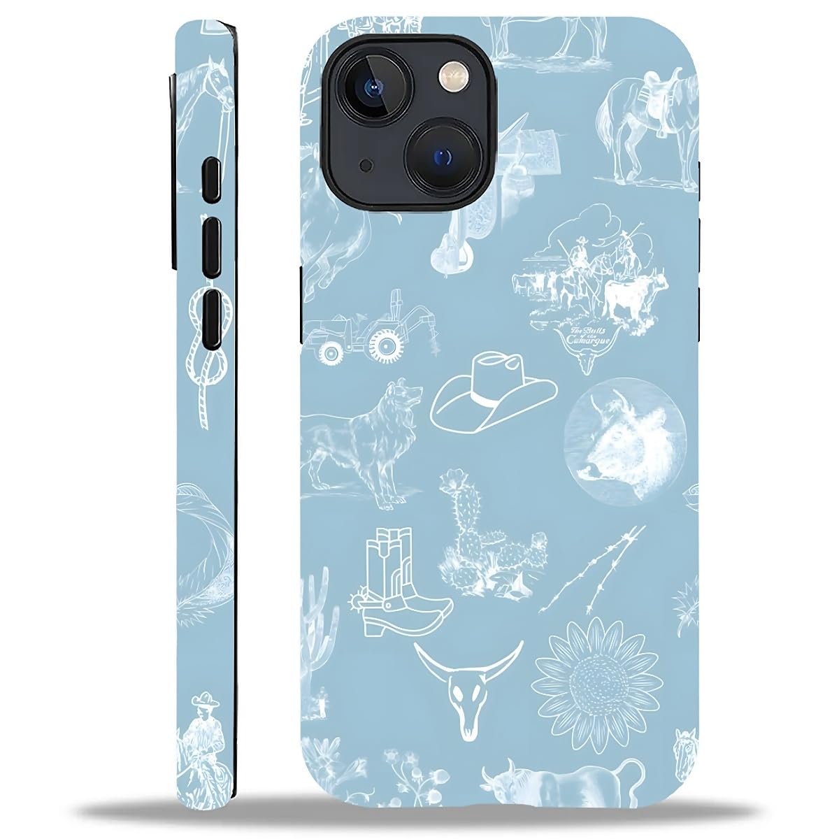 Akinmi Case For Iphone 14 Plus,Blue Shadow Horse Exquisitely Pattern Double Protective Phone Cover Cases Soft Silicone For Iphon