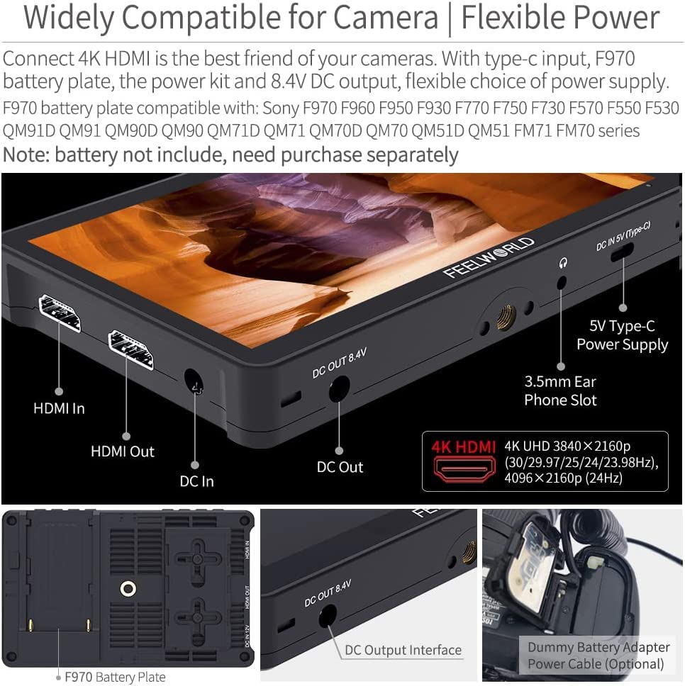 Feelworld F5 Pro V4+ Battery+ Charger+Carry Case 6 Inch Touchscreen Camera Field Monitor With 3D Lut F970 External Kit Install A
