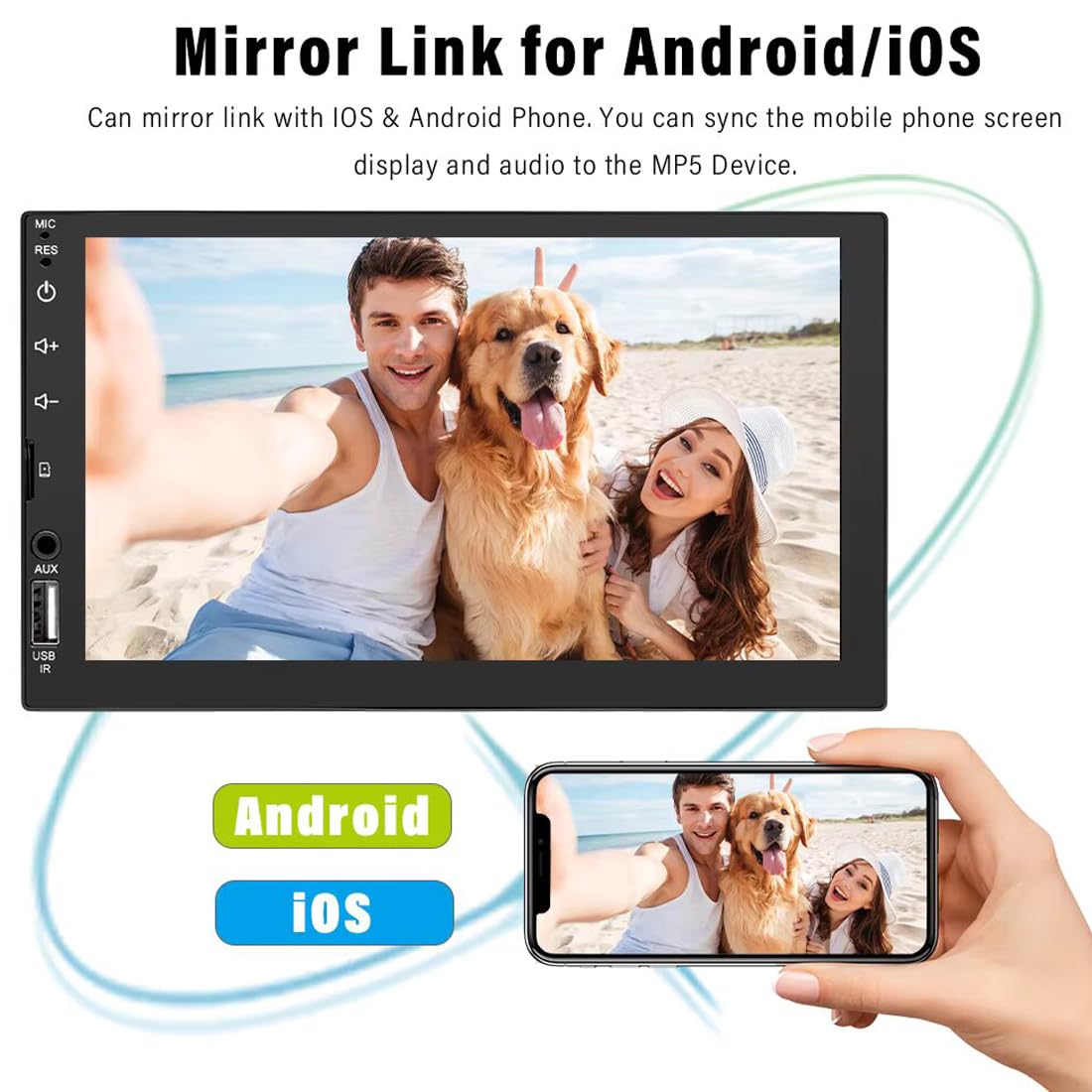 12V 7 Inch Car Radio 2 Din Stereo Fm Compatiable With Android Auto For Carplay Mp5 Player Bluetooth Mirror Link With 8 Led Rever