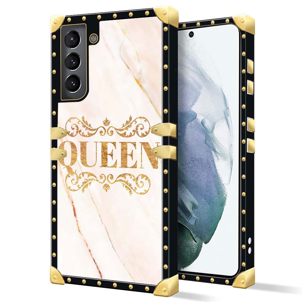 Daizag Compatible With Samsung Galaxy S21 Plus,B Queen Square Case Luxury Elegant Women Girls Metal Decoration Corner Classic Re