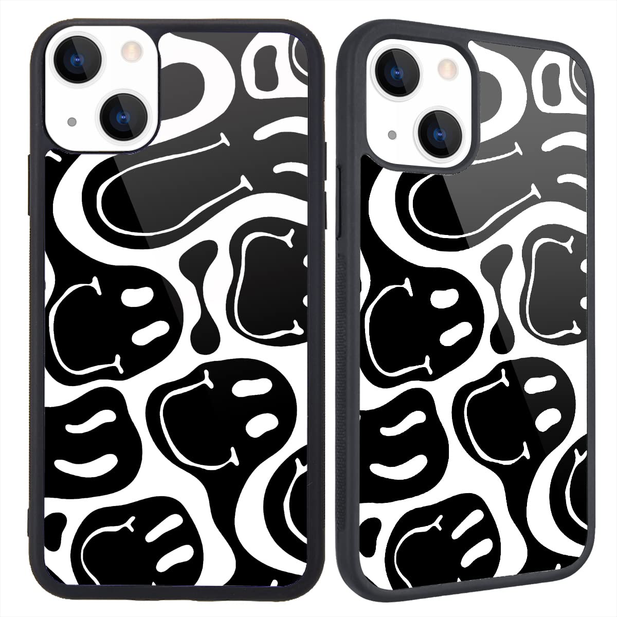 Maycari Compatible With Iphone 13 Mini Case For Children Women Smile Face Design, Hard Back Cover With Black Funny Cute Cool Art