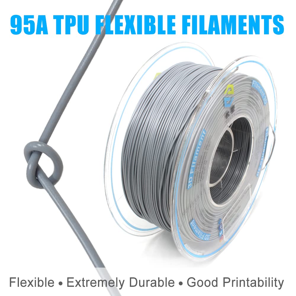 Yousu Flexible Tpu 3D Printer Filament Gray Tpu Filament 1.75Mm 1Kg, Dimensional Accuracy +/  0.03 Mm, 95A Shore Hardness And Go