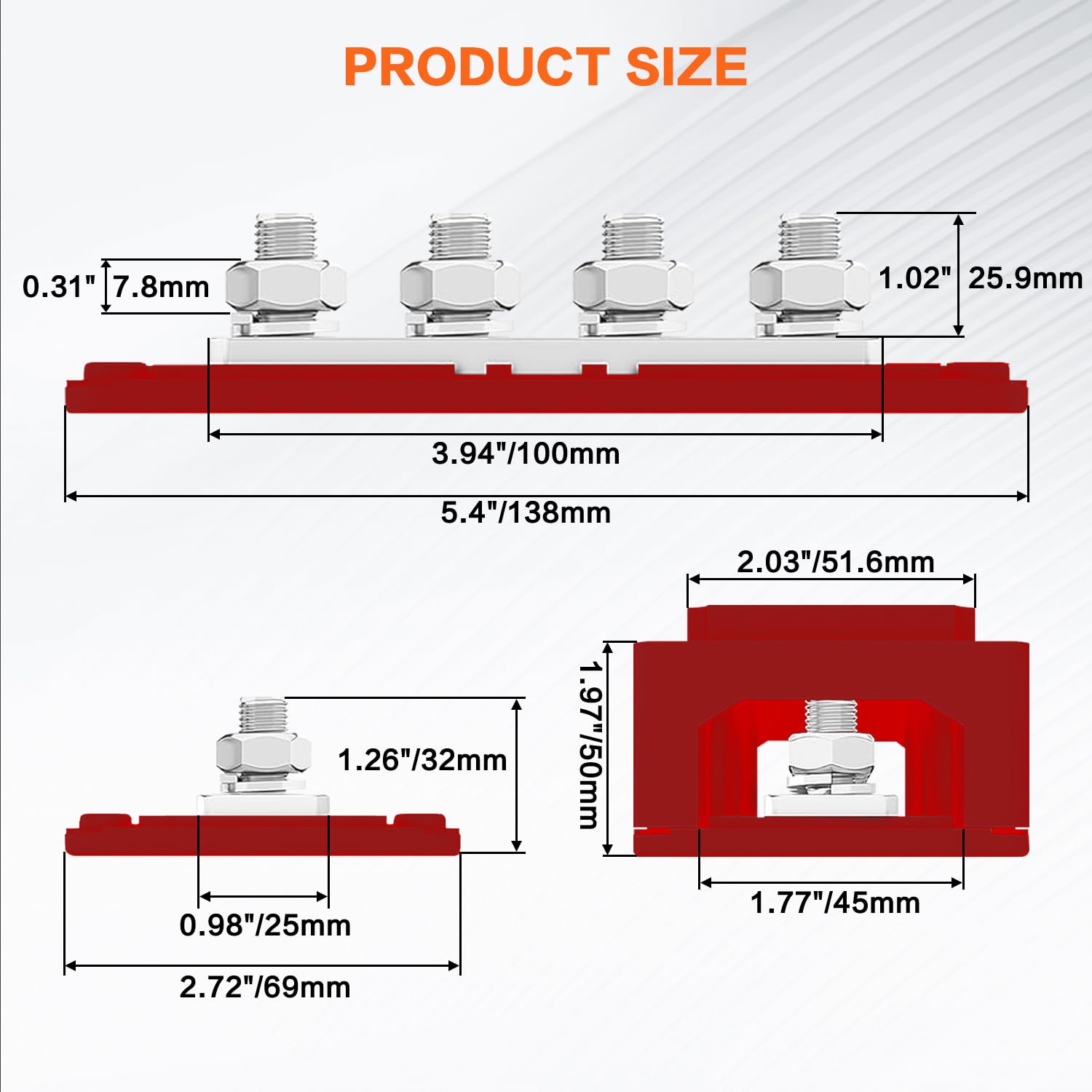 Iztoss 2Pcs 12V Bus Bar Terminal Block 4 X 5/16''(M8) Terminal Studs, Max 300V Ac 48V Dc, Blue Sea Battery Bus Bar Positive & Ne