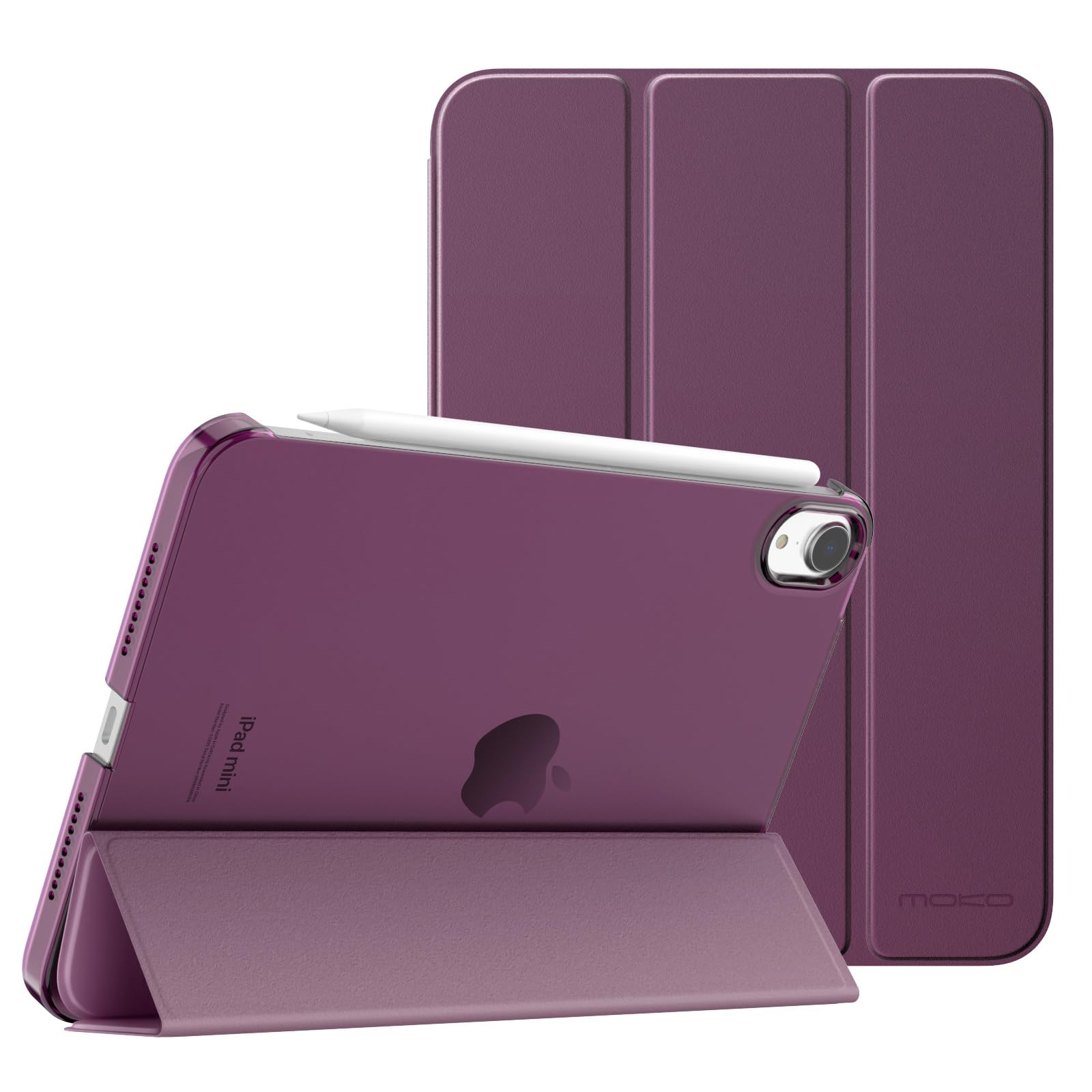 MoKo for iPad Mini 7 (A17 Pro) Case 2024,iPad Mini 6 Case 2021,8.3 inch iPad Mini 7th/6th Generation Case,Slim Lightweight Hard Back Shell Stand Cover for iPad Mini 2024 with Touch ID, Dark Purple