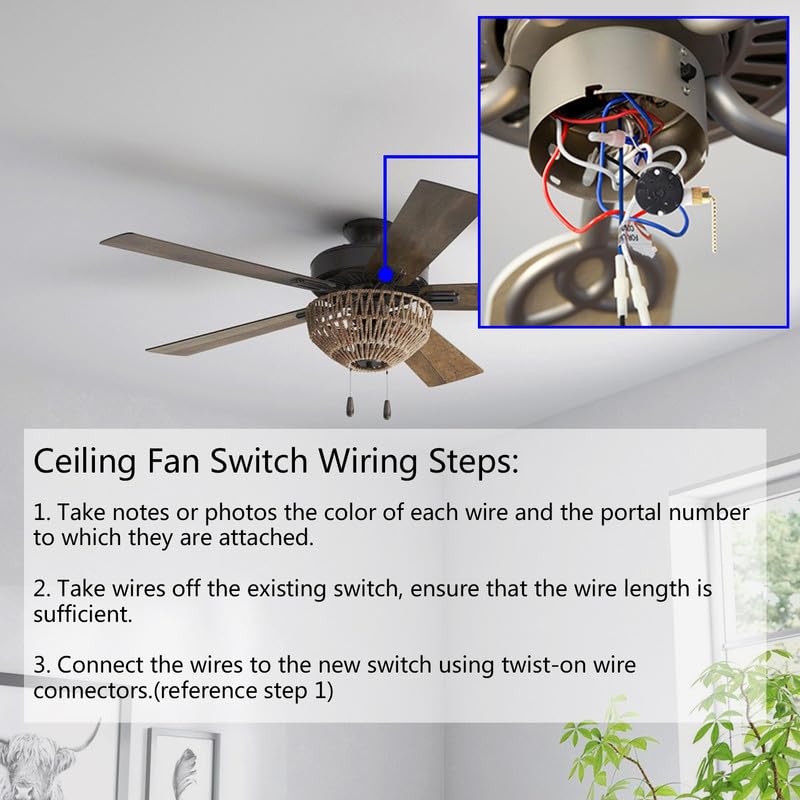 Akahttbn Ceiling Fan Switch Ze 208S E89885 3 Speed 4 Wire Fan Light Switch Replacement Part Speed Control Pull Chain Switch (Nic