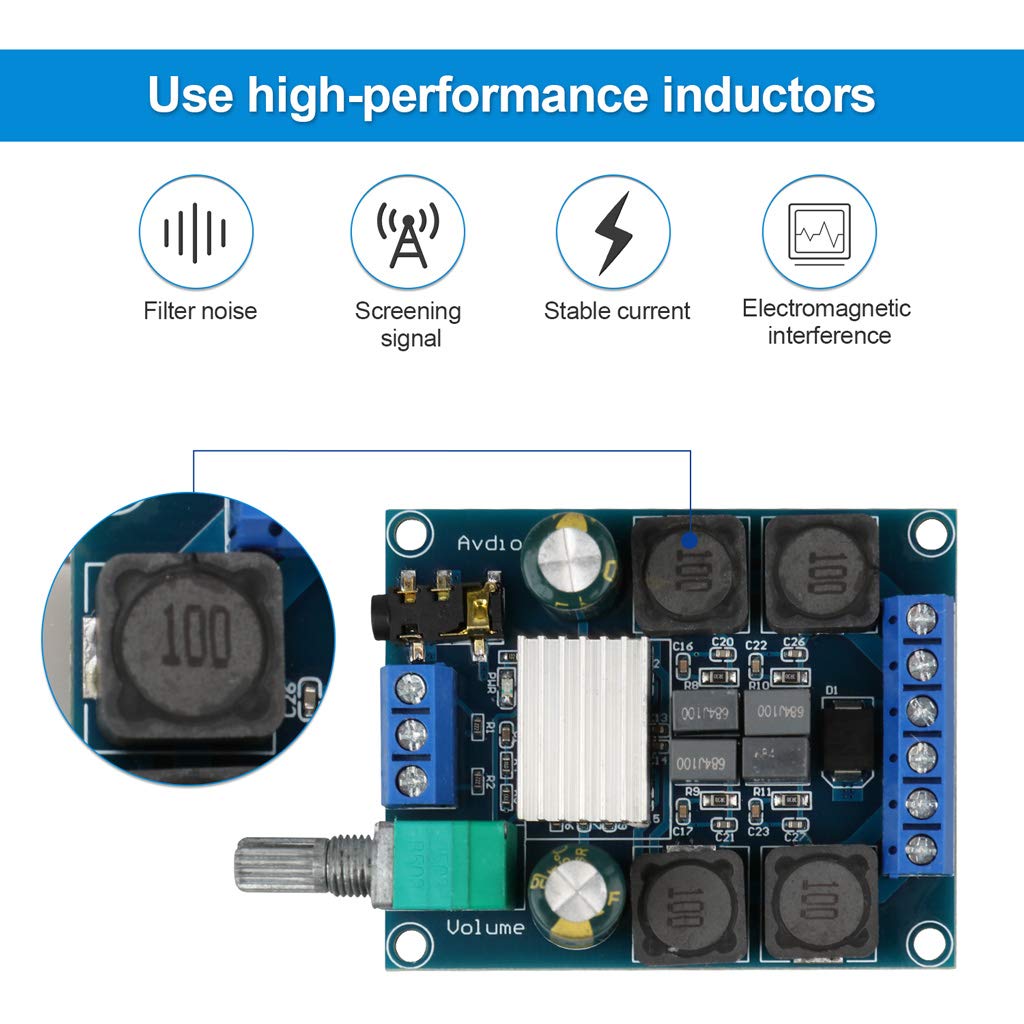 2Pcs Digital Amplifier Board,Tpa3116D2 Dual Channel Audio Stereo Amp High Power Digital Subwoofer Power Amplifier Board 2X50W 5V 12V 24V For Store Solicitation Home Theater Square Diy Speakers