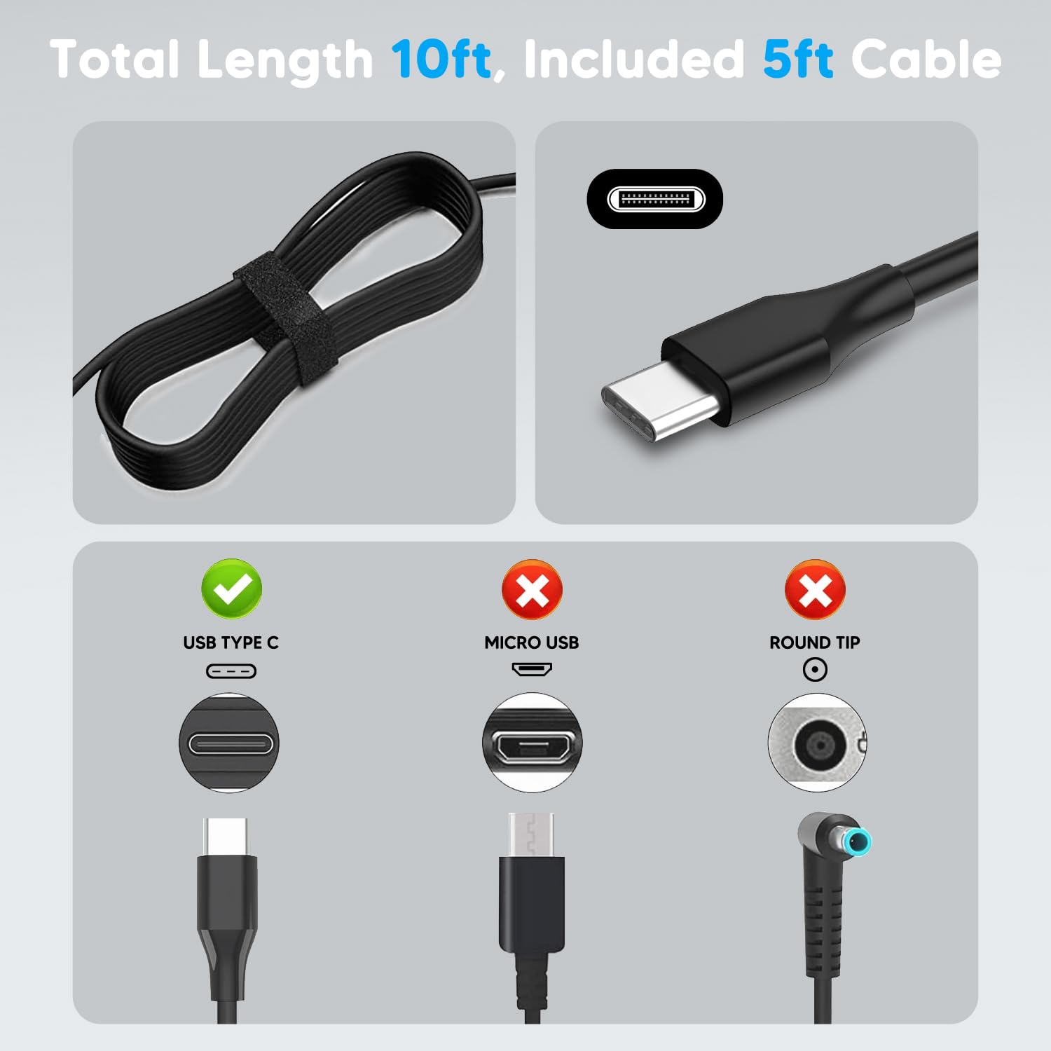Universal 45W Usb C Chromebook Laptop Charger, Compatible With Hp Acer Asus Samsung Google Power Supply With Cord