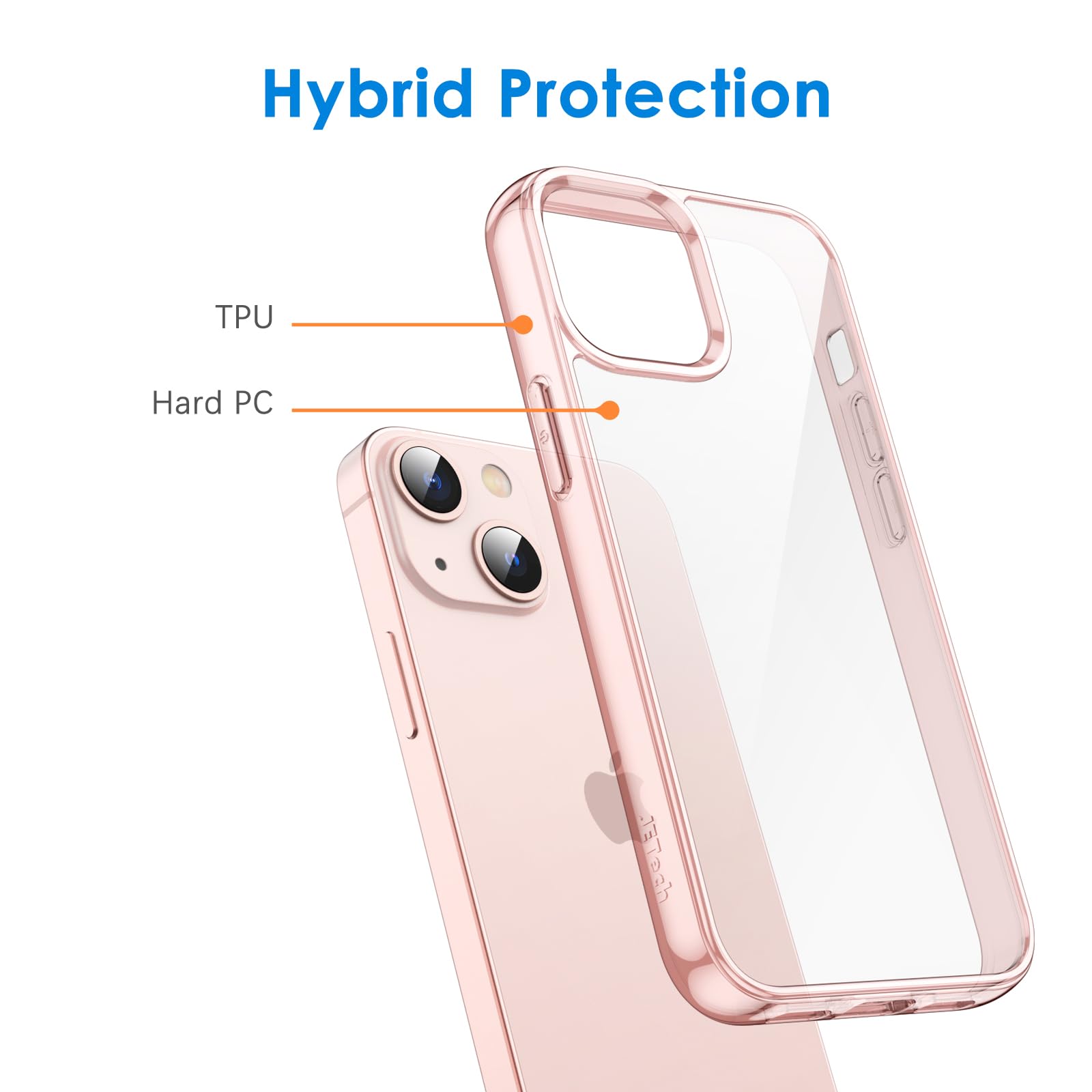 Jetech Case For Iphone 13 Mini 5.4 Inch, Non Yellowing Shockproof Phone Bumper Cover, Anti Scratch Clear Back (Pink)