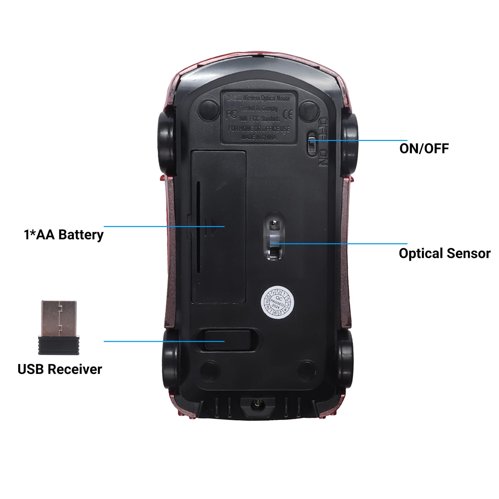 Elec Space Wireless Mouse, 2.4Ghz Cool Sport Car Shape Computer Mouse 1600 Dpi Optical Cordless Mice With Usb Receiver For Pc La