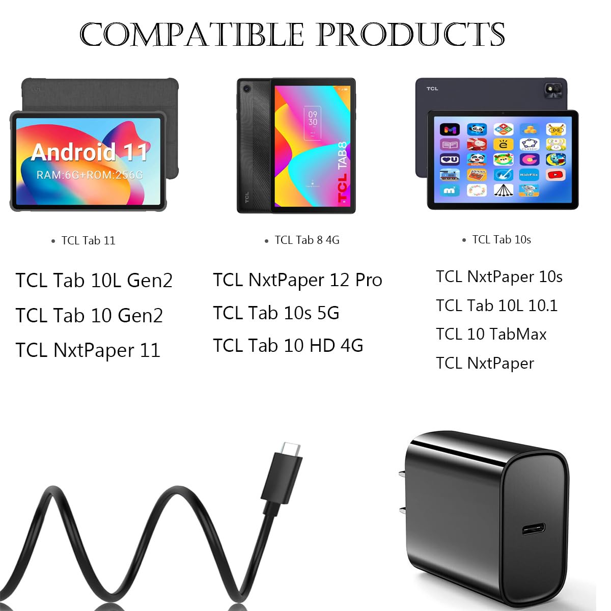18W Tcl Tab Fast Charger Compatible For Tcl Tab 11, Tab 8 4G, Tab 10S/10S 5G/10L/10 Hd 4G, Tab 10/10L Gen2, 10 Tabmax Tablet Usb