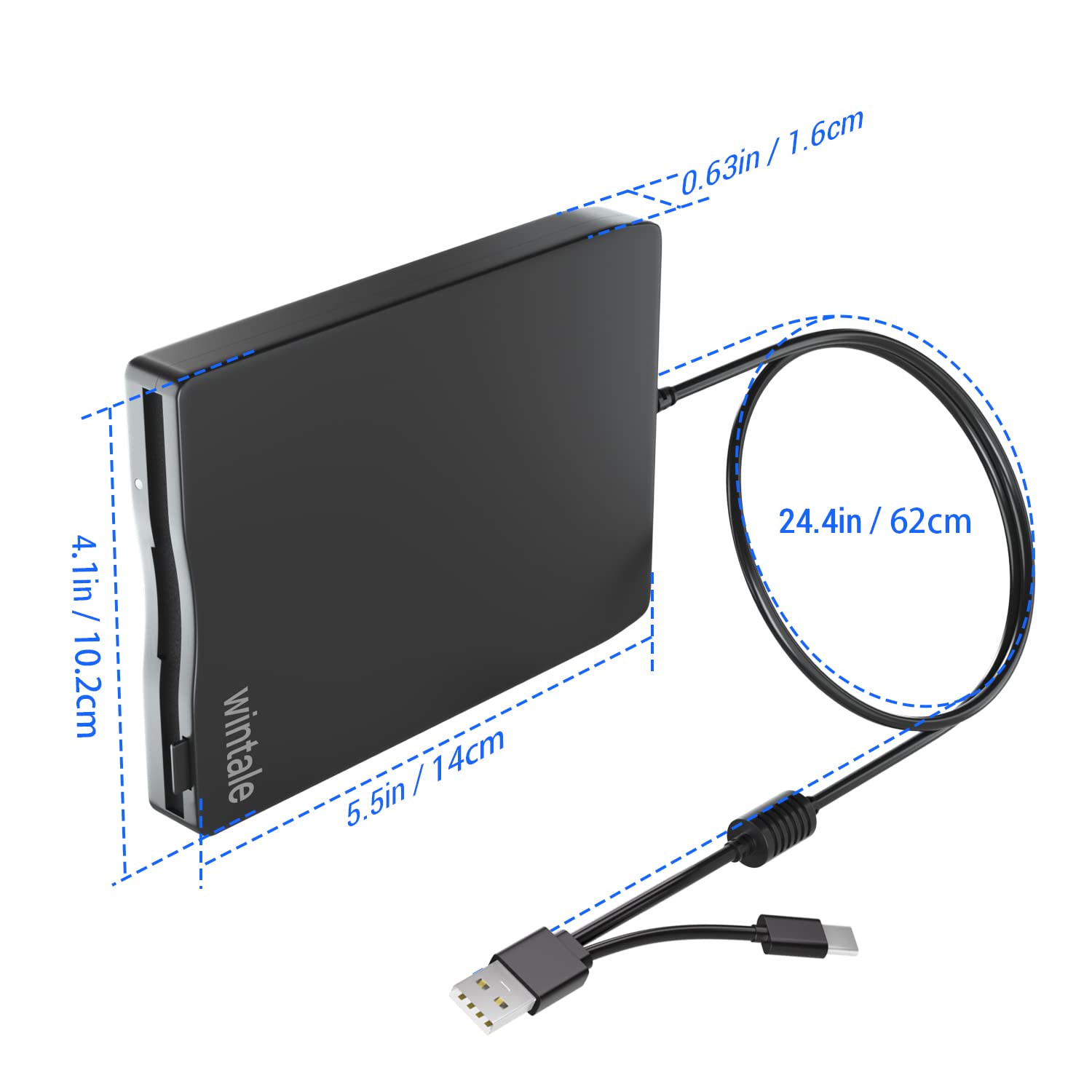 Wintale Usb Floopy Drive,Portable 3.5'' Usb External Floppy Disk Drive,Slim Plug And Play 1.44 Mb Fdd For Pc Windows 2000/Xp/Vis