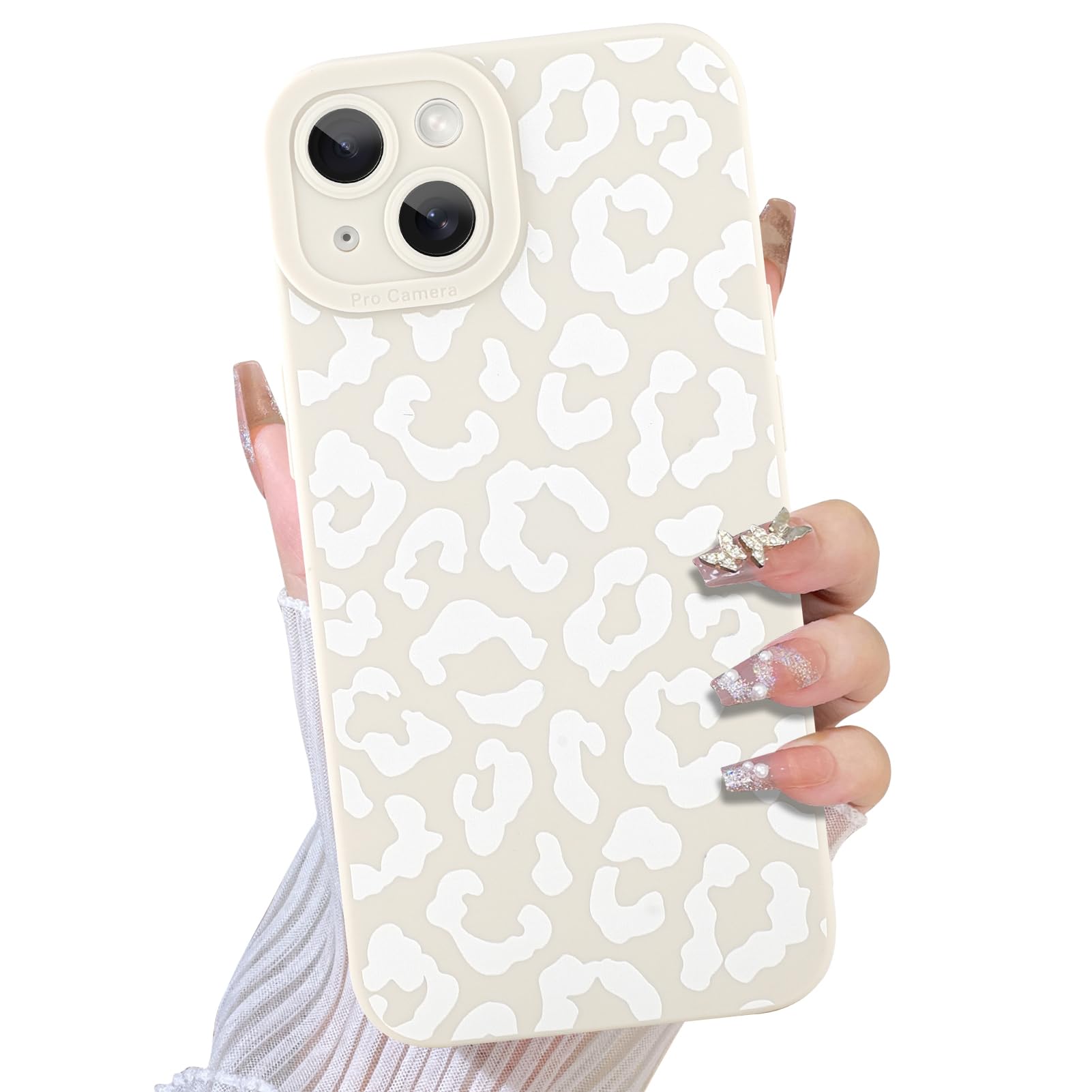 TEAUGHT Compatible with iPhone 13 Case Cute Pattern White Leopard Print Cheetah Shockproof Silicone Phone Cover for Girls Women 