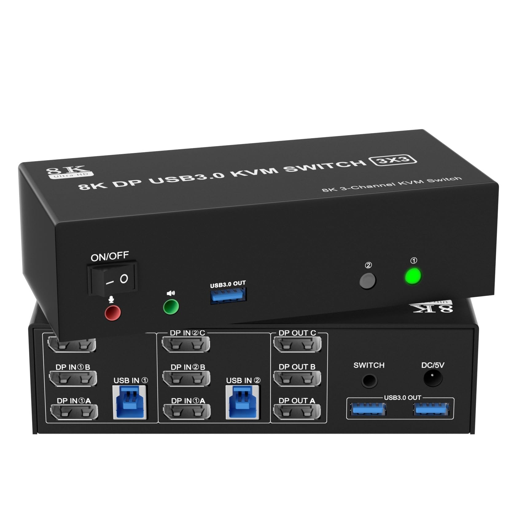 8K@60Hz Kvm Switch 3 Monitors 2 Computers 4K@144Hz, Dp 1.4 8K Displayport Kvm Switch Triple Monitor For 2 Computer Share 3 Monit