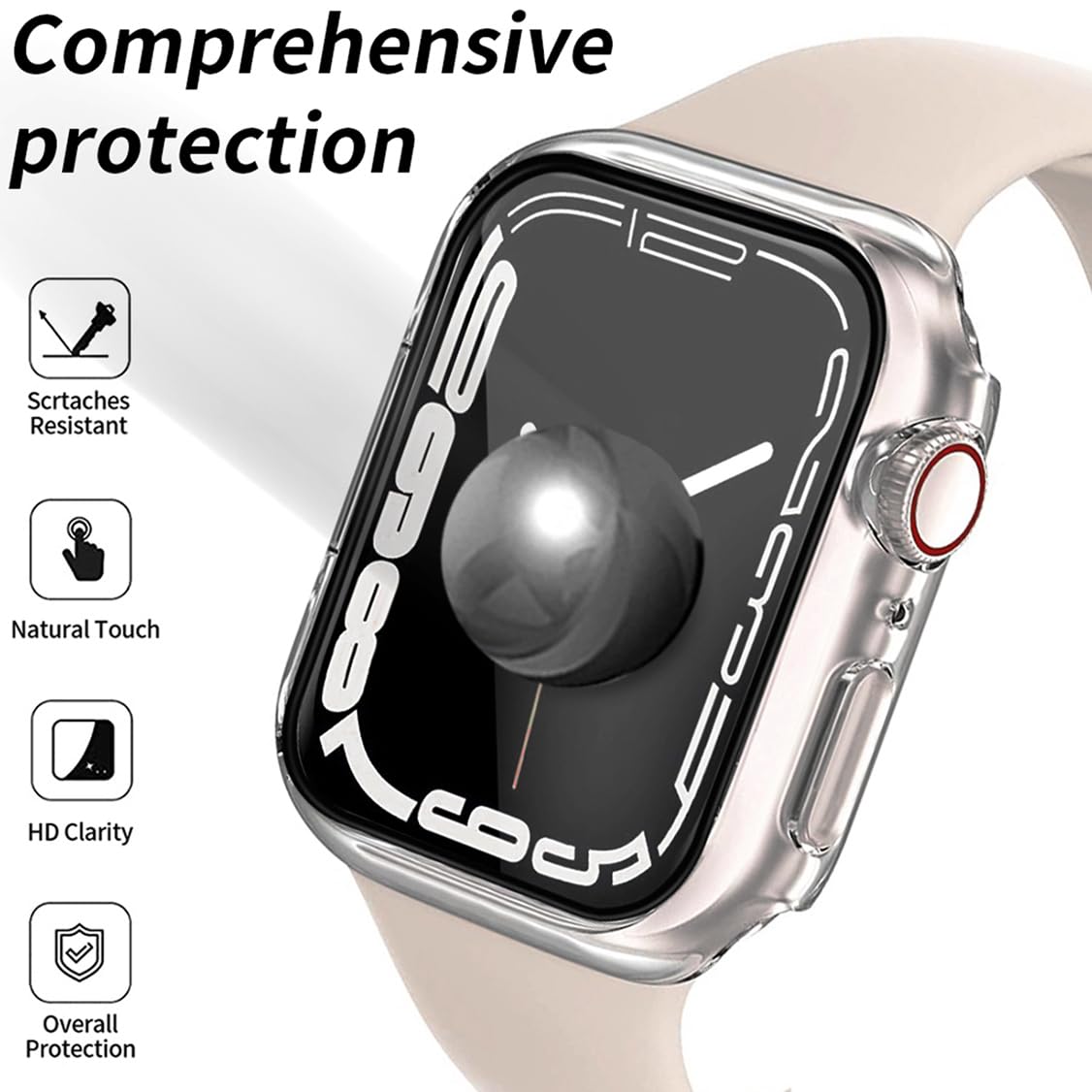 Hankn Case 45Mm For Apple Watch Series 9 8 7 45Mm Tempered Glass Screen Protector Bumper Transparent Iwatch Cover (45Mm, Clear)