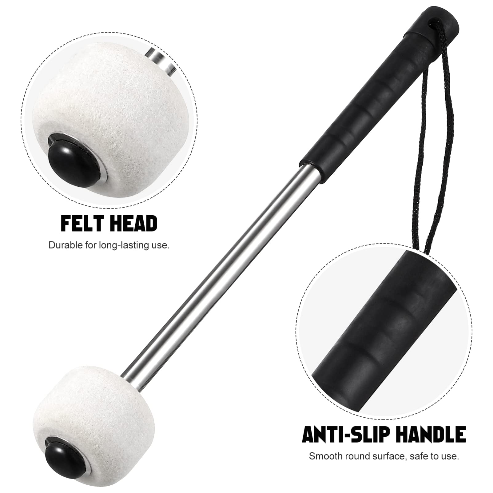 Magiclulu 1 Pcs Durable Bass Drum Mallet Stick With Wool Felt Head Drumstick Classic Felt For Music Lover