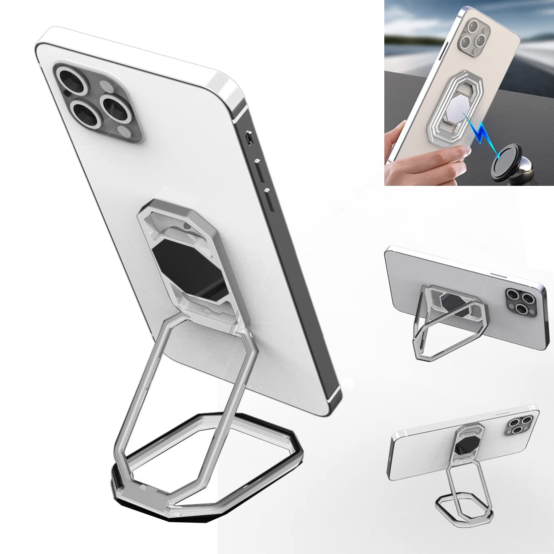 Rimyam Phone Ring Holder Metal Kickstand 360 Foldable Swivel Cell Phone Finger Grip Stand Phone Back Grip For Magnetic Car Mount