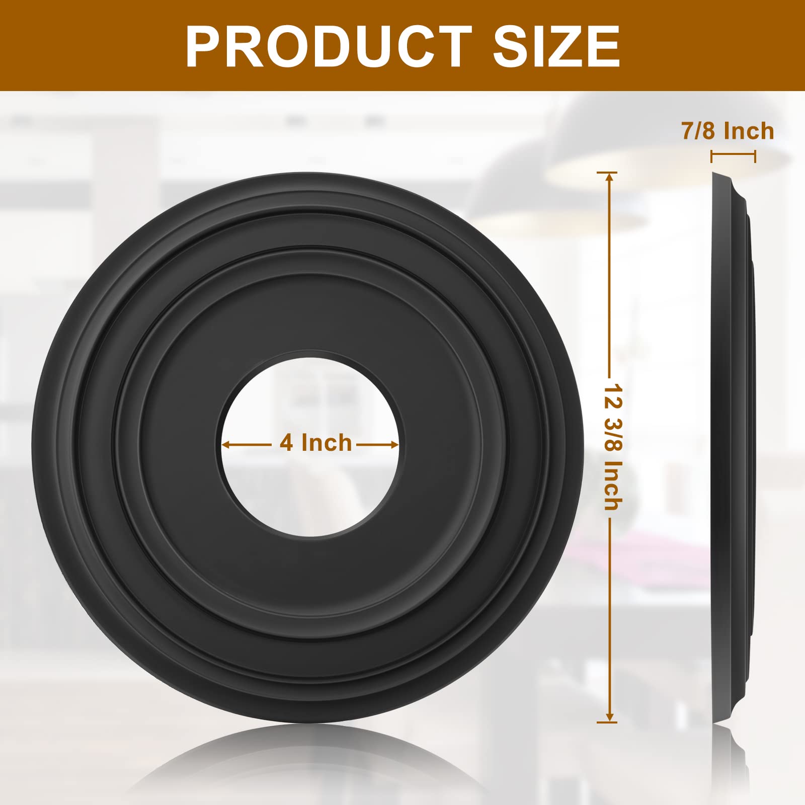 Canomo One Piece Classic Ceiling Medallion Polyurethane Ceiling Fan Medallion Chandelier Medallion, 12 3/8''Od X 4''Id X 7/8''P,