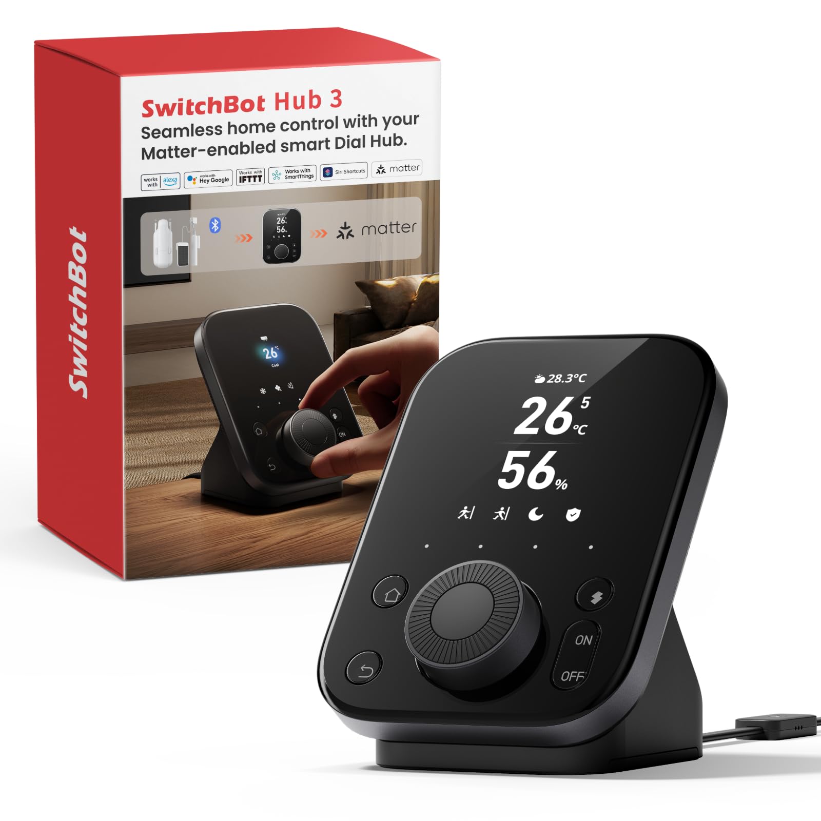 SwitchBot Hub 3 (3rd Gen), Smart Home Hub with 2.4 IPS Screen & Knob Control, WiFi Thermometer Hygrometer, IR Remote Hub (Matter