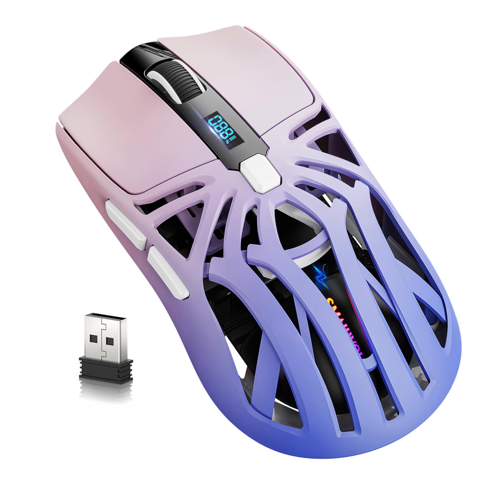 Wireless Gaming Mouse, 10000 DPI, Tri-Mode 2.4GHz/Bluetooth/Wired Mouse, 6 Buttons, Digital Display, Silent Mice, Rechargeable,