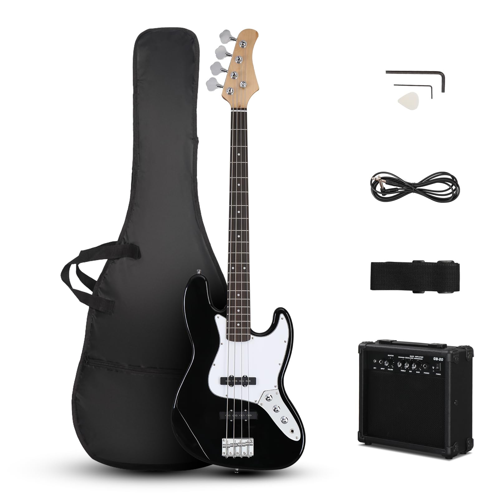 Ktaxon Electric Bass Guitar with 20Watt Amplifier, 4 String Right Handed Electric Bass Kit for Beginner & Professionals W/a Bag,