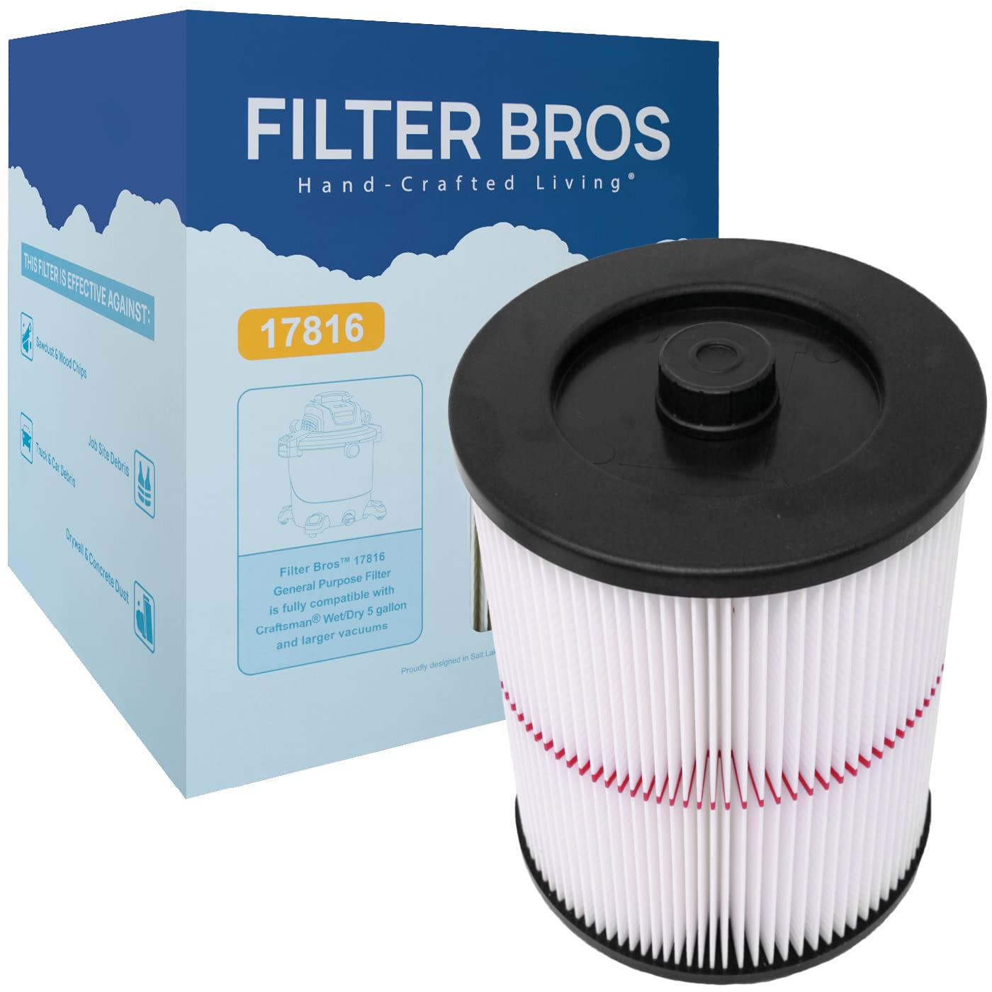 Filter Bros 17816 Red Stripe Replacement Fits Craftsman Shop Vacuums 5 Gal Plus
