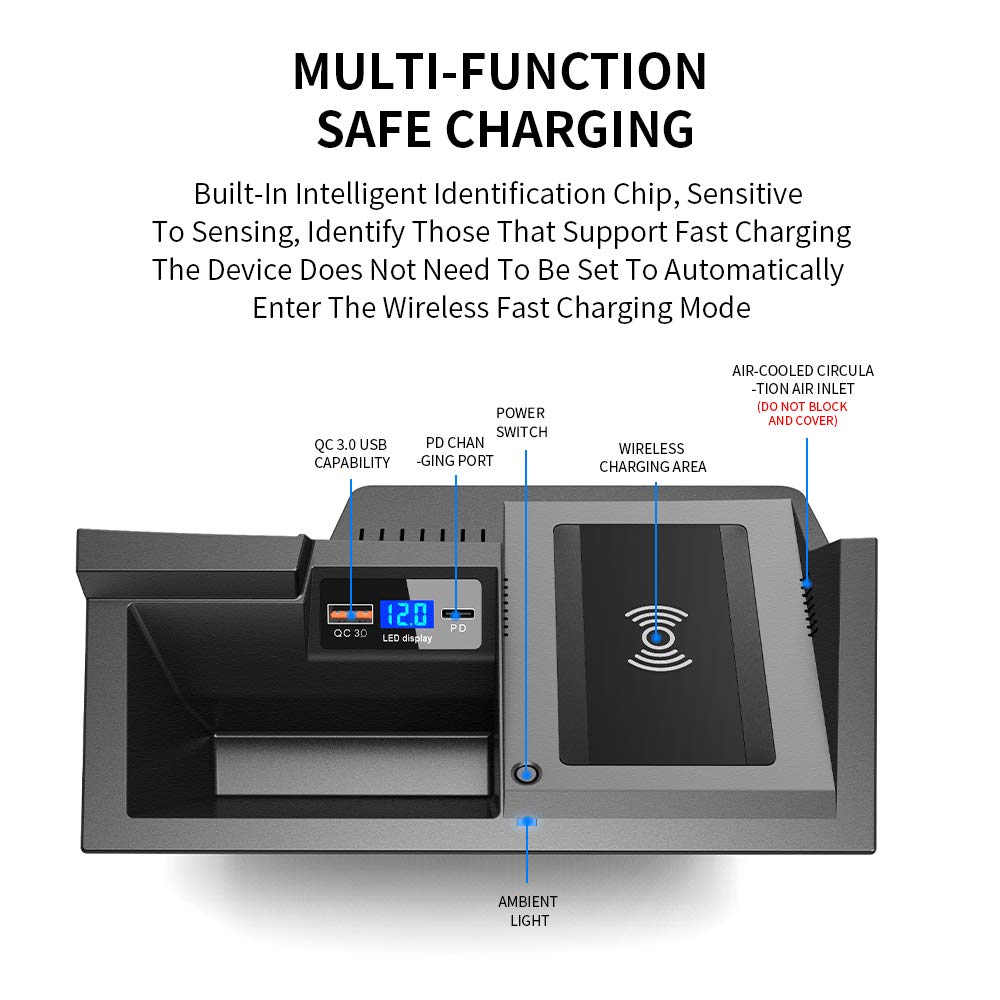 Kucok Cx 5 Wireless Charger Custom Fit For Mazda Cx5 2017 2025,15W Qi Fast Charging Central Control Storage With Usb Port Qc 3.0 36W Individual Control Wireless Charging Station