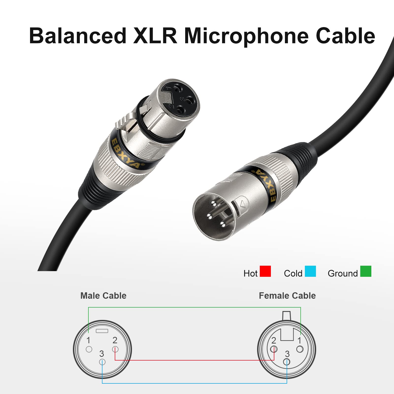 Ebxya Xlr Cable 50 Ft 2 Pack, Balanced Dmx Cable, 3 Pin Male To Female Microphone Cable Mic Patch Cords Compatible With Speakers