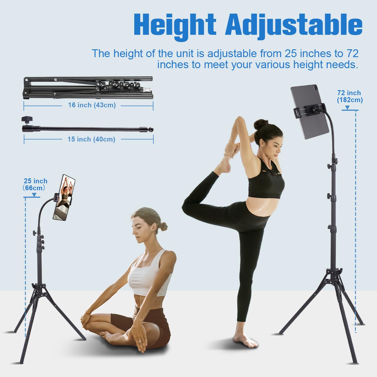 Lusweimi Adjustable Ipad Tripod Stand, 72' Floor Stand With 360 Rotating Gooseneck, Compatible With Ipad Pro 12.9, Iphone And 4.7 12.9' Tablets