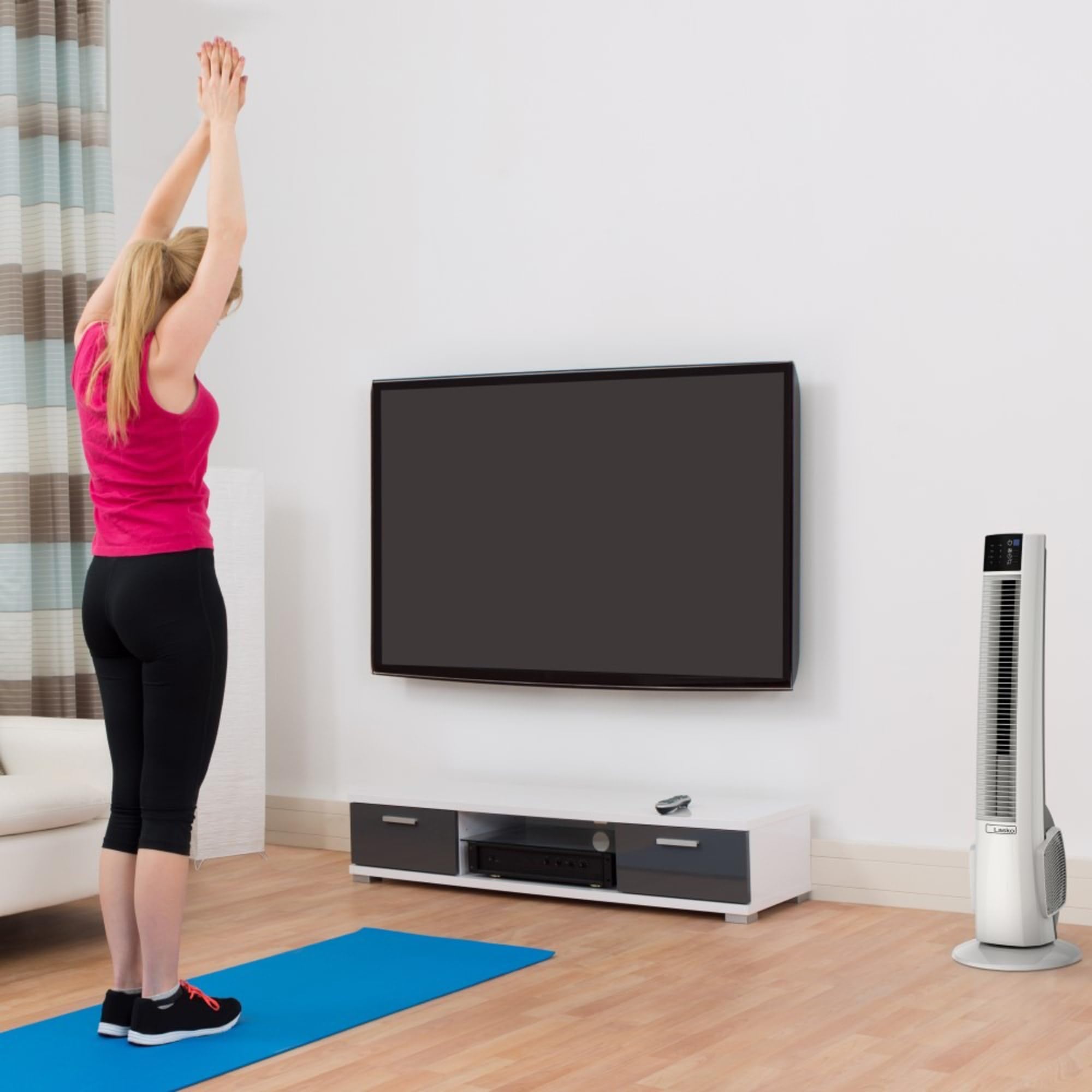 Lasko Oscillating Tower Fan Remote Control Timer 4 Quiet Speeds For Bedroom Home Office And Kitchen 38 White T38400