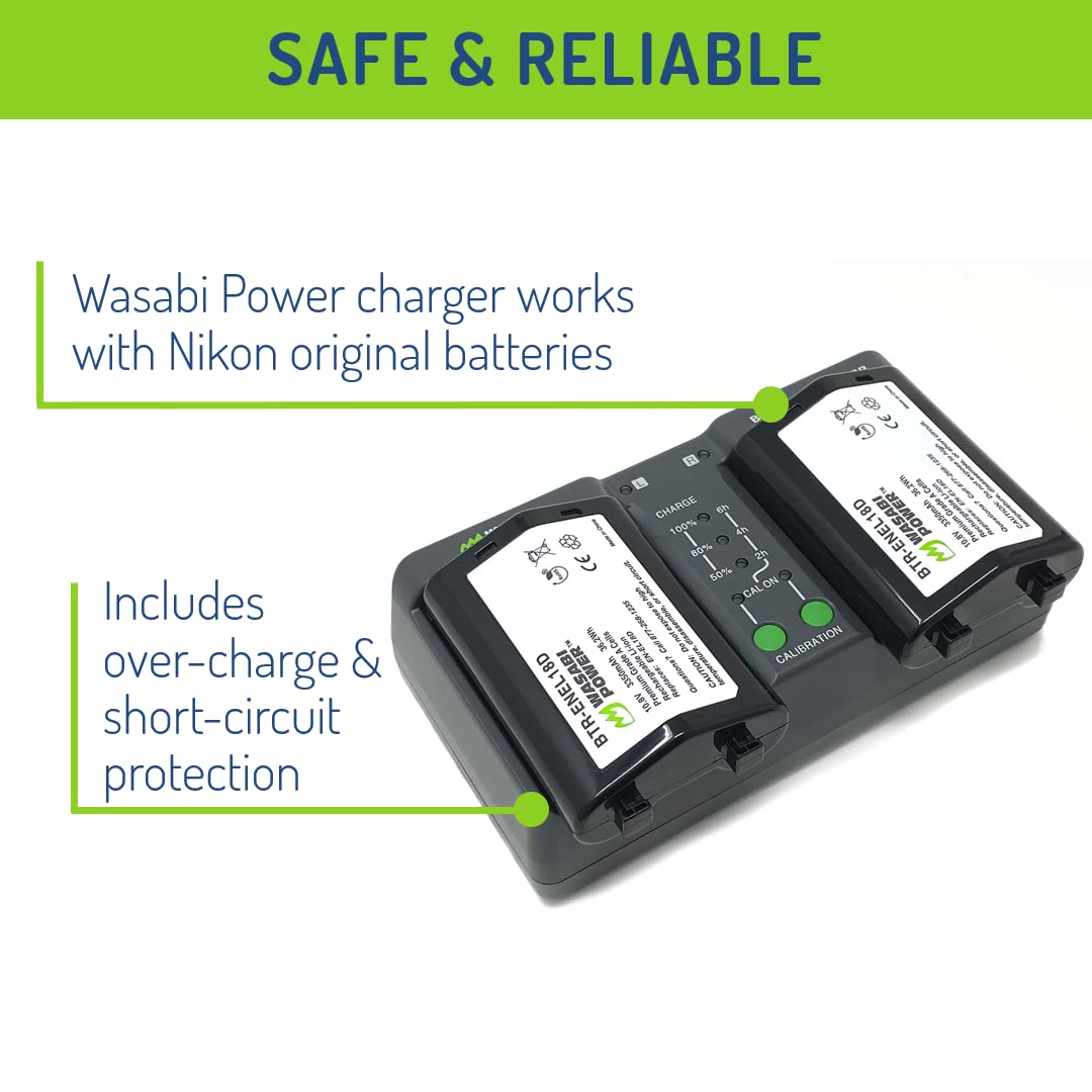 Wasabi Power Battery (2 Pack) And Dual Charger For Nikon En El18D And Nikon Mh 33, Nikon Z9, D4, D4S, D5, D6, D850 (With Adapter