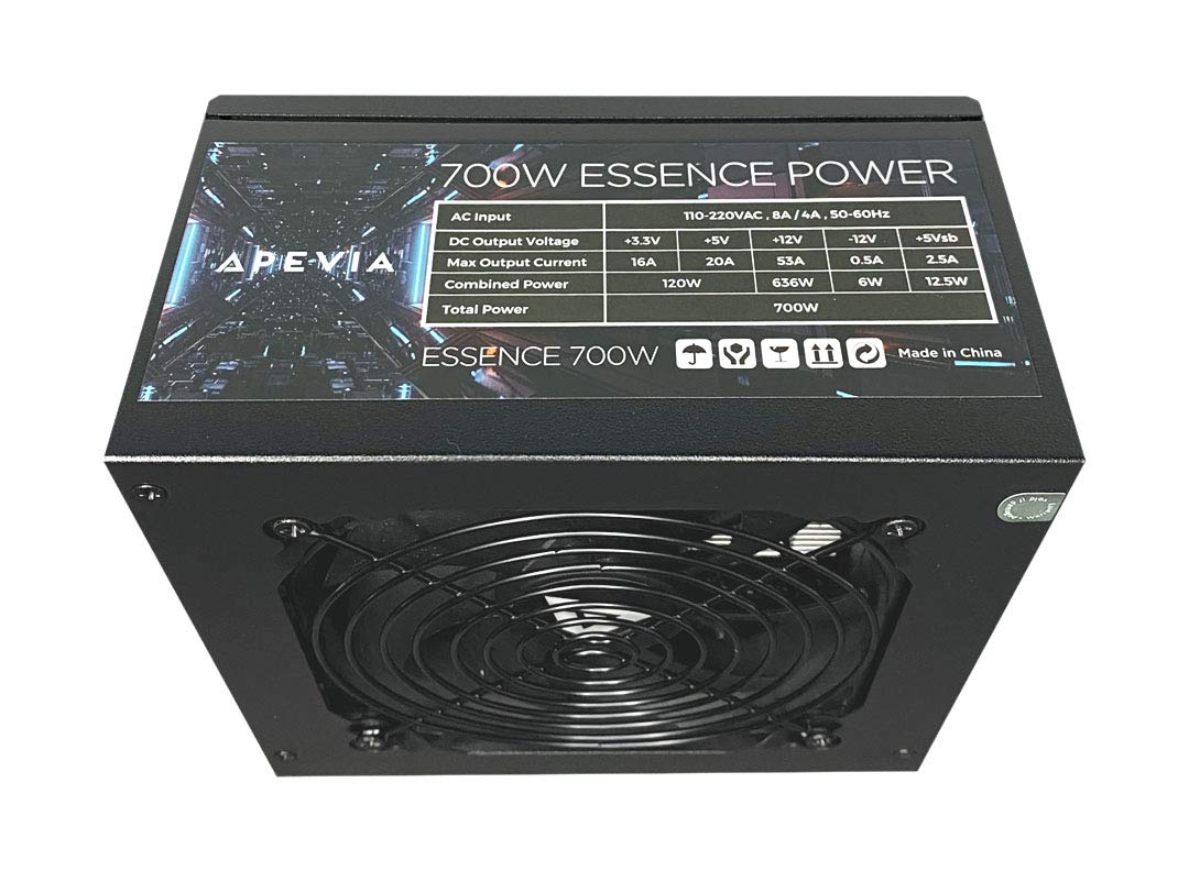 Apevia Atx Es700W Essence 700W Atx Semi Modular Gaming Power Supply With Auto Thermally Controlled 120Mm Black Fan, 115/230V Swi