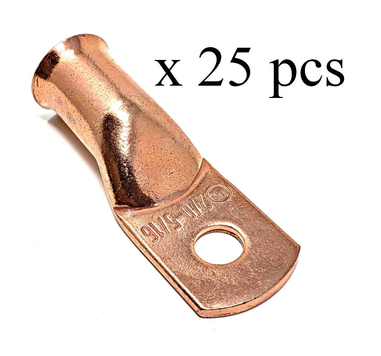 25 Pcs Wni 2/0 Gauge X 5/16 Pure Copper Battery Welding Cable Lug Connector Ring Terminals