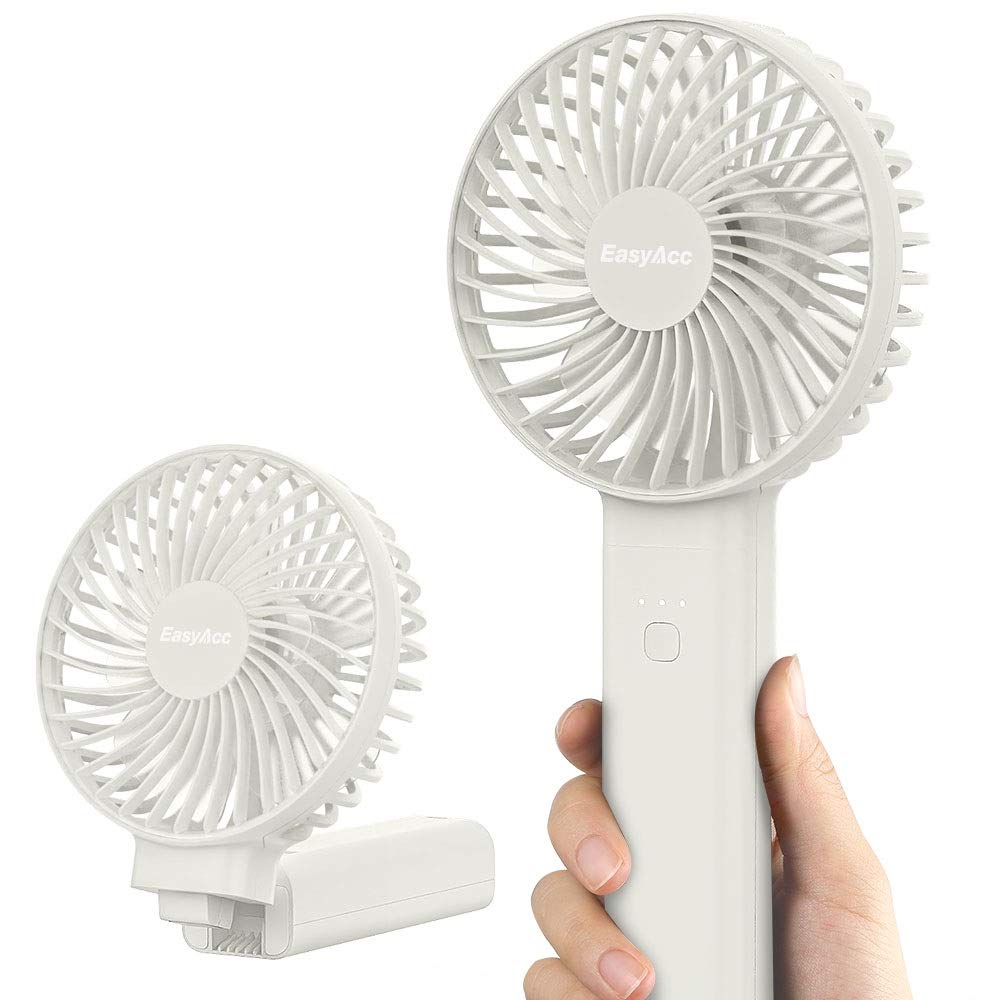 Easyacc Handheld Fan, 2023 Newly Powerful Quiet Portable Fan Small Desk Fan [ 4 Speed/Battery Indicator/Easy Clean] 17H Battery