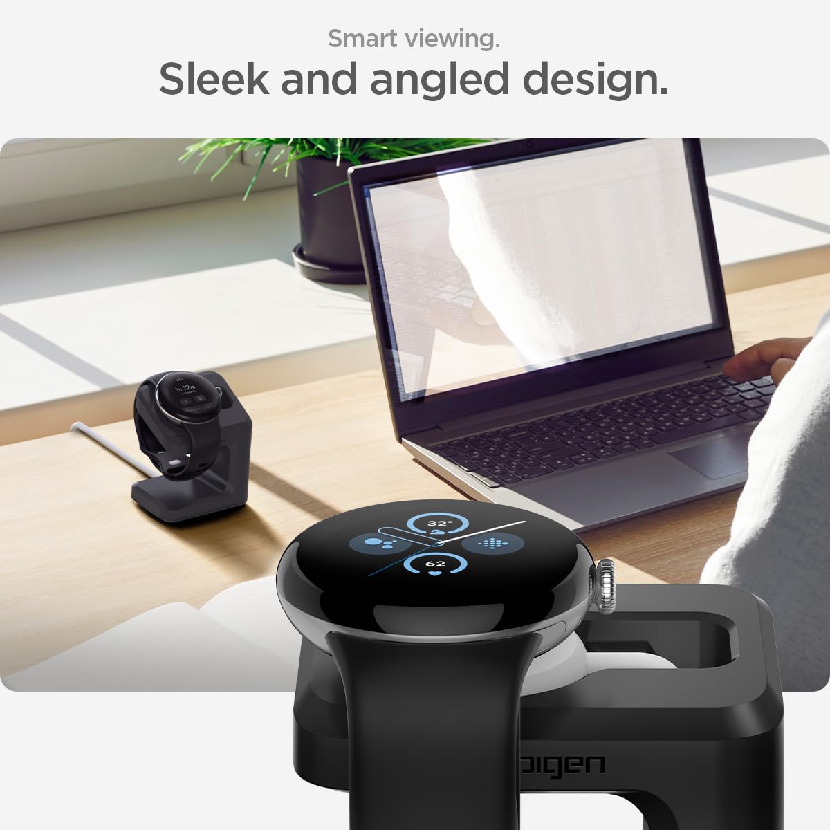 Spigen S355 Stand Designed For Google Pixel Watch 3/2 Charger Stand Durable Tpu With Non-Slip Stable Base (Not Compatible With P