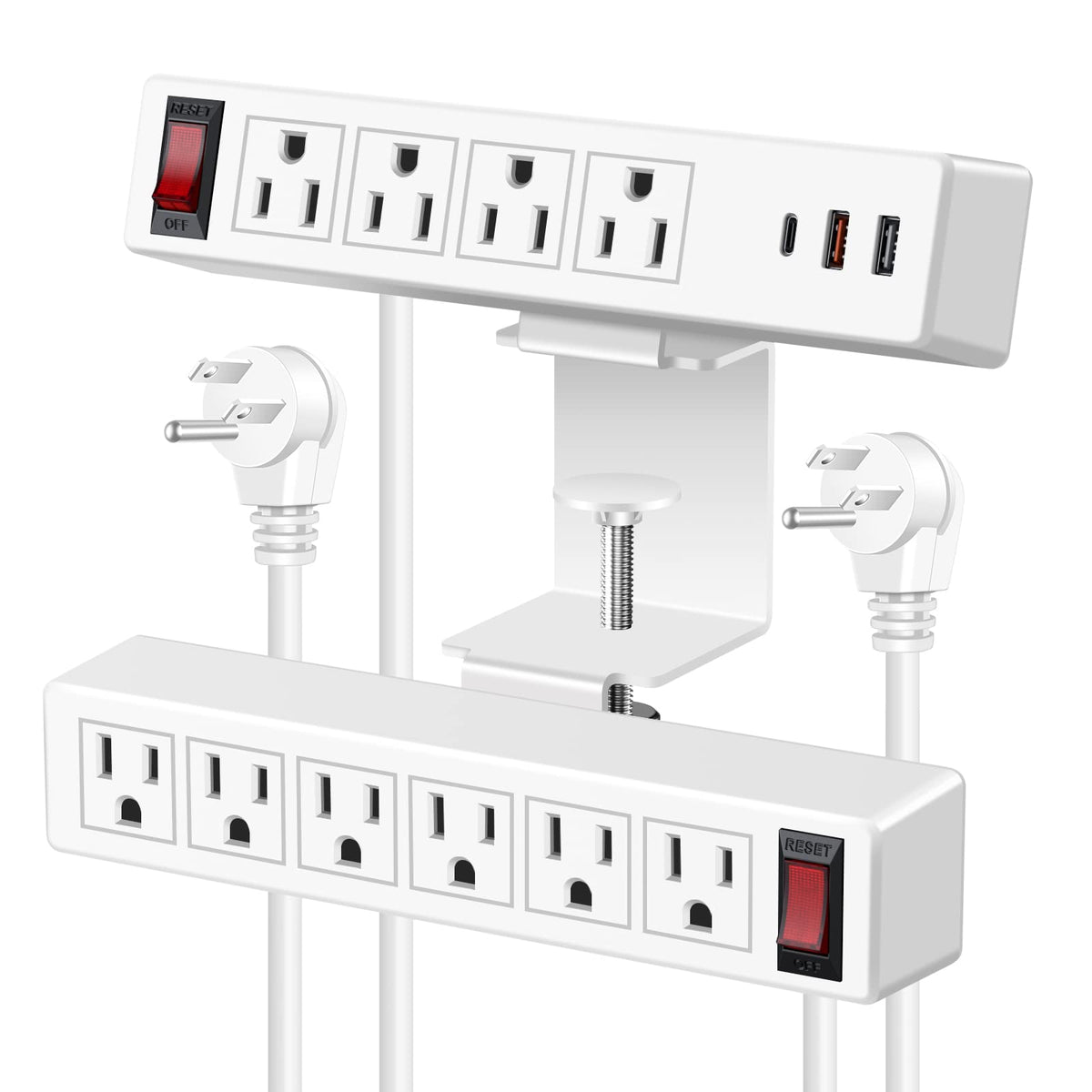 Vilong Desk Clamp Power Strip With Pd20W Usb C, 2 In 1 Dual Layer Under Desk Power Strip, Removable Clamp Power Socket With 10Ac