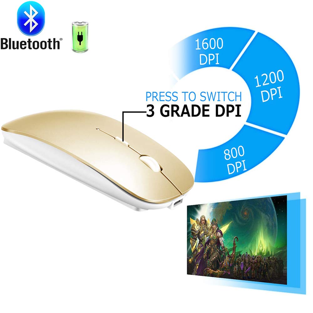 Klo Bluetooth Mouse For Macbook/Macbook Air/Pro/Ipad, Wireless Mouse For Laptop/Notebook/Pc/Ipad/Chromebook (Gold)