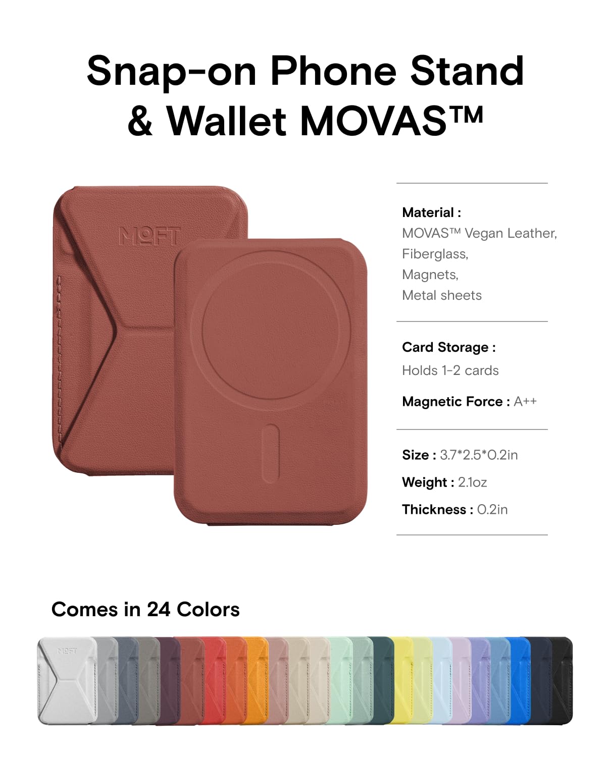 Moft Magsafe Wallet Stand Compatible With Iphone 16/15/14/13/12 Series, Angle Adjustment & Movas Phone Stand (Sienna Brown)