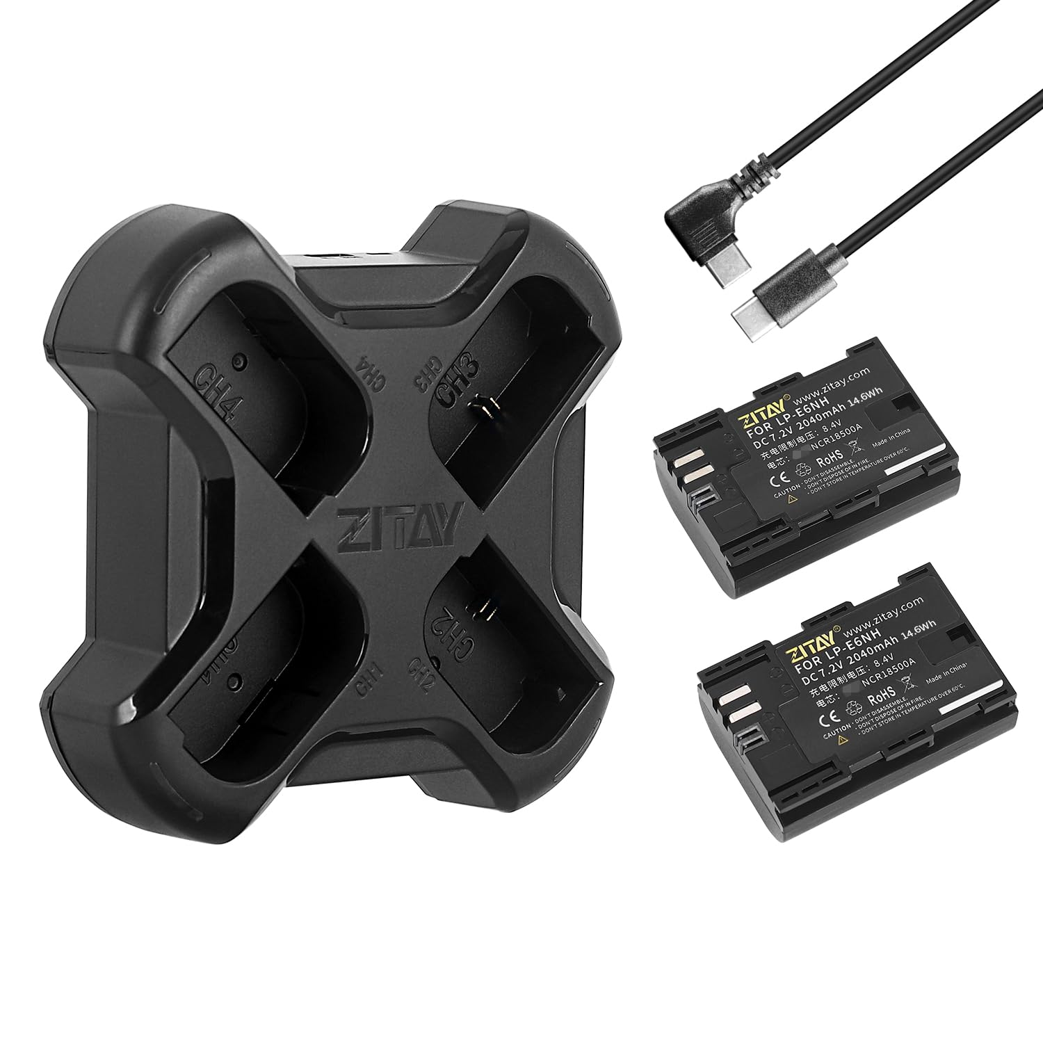 Zitay Lp E6Nh 2Pack Batteries And Fast Charger Station Compatible With Canon Eos R5, R6, 5D Mark Ii Iii Iv, 5Ds, 6D, 6D Mark Ii,