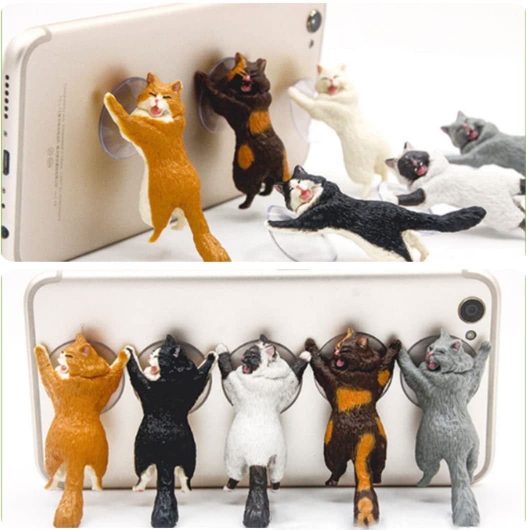 Jbberth 6 Pack Different Cats Smart Phone Sucker Holder Cute Cat Support Resin Cell Phone Holder Stand Sucker Tablets Desk Sucke