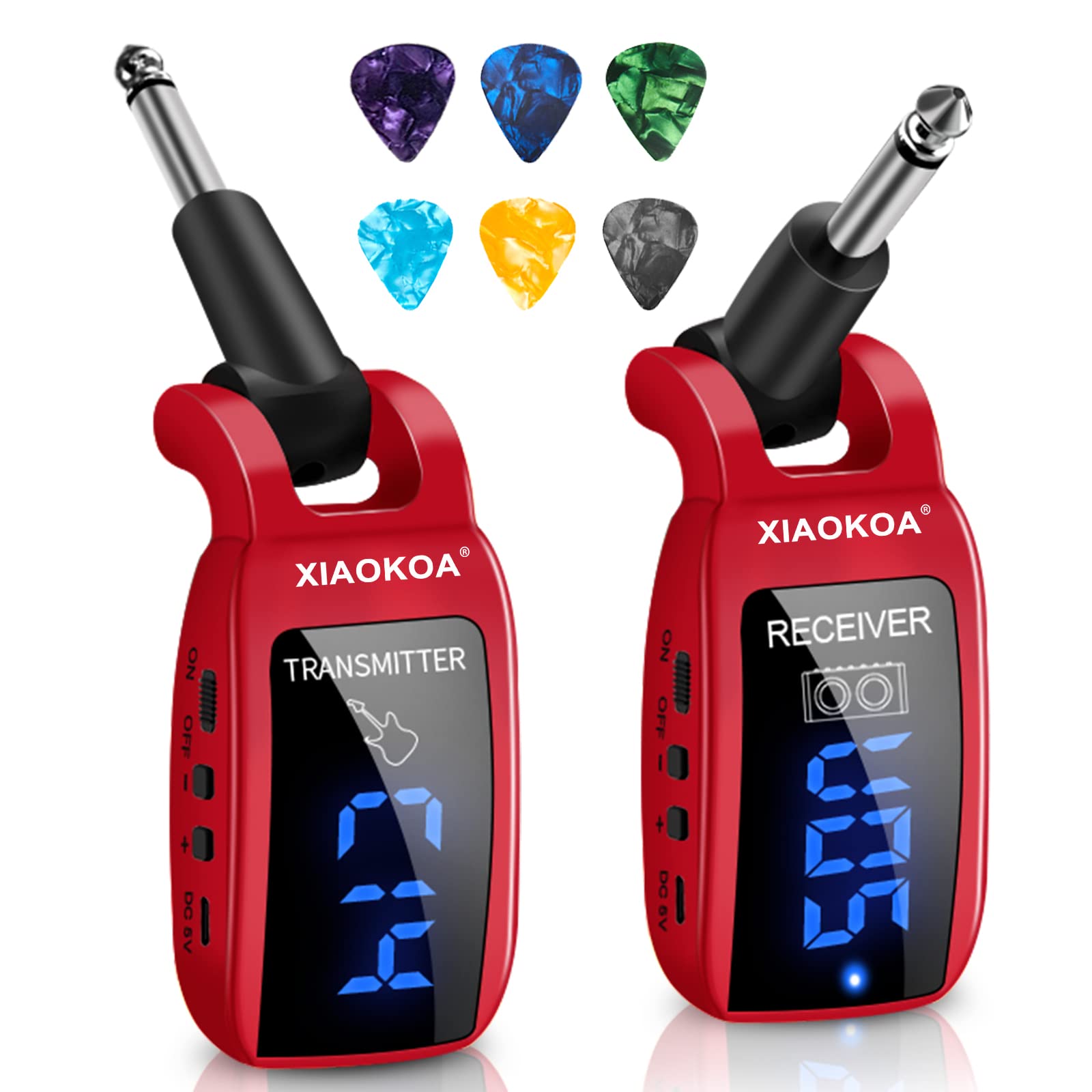 Wireless Guitar System,Xiaokoa Uhf Wireless Guitar Transmitter Receiver 164Feet Range With Hd Led Screen For Electric Guitar Bas