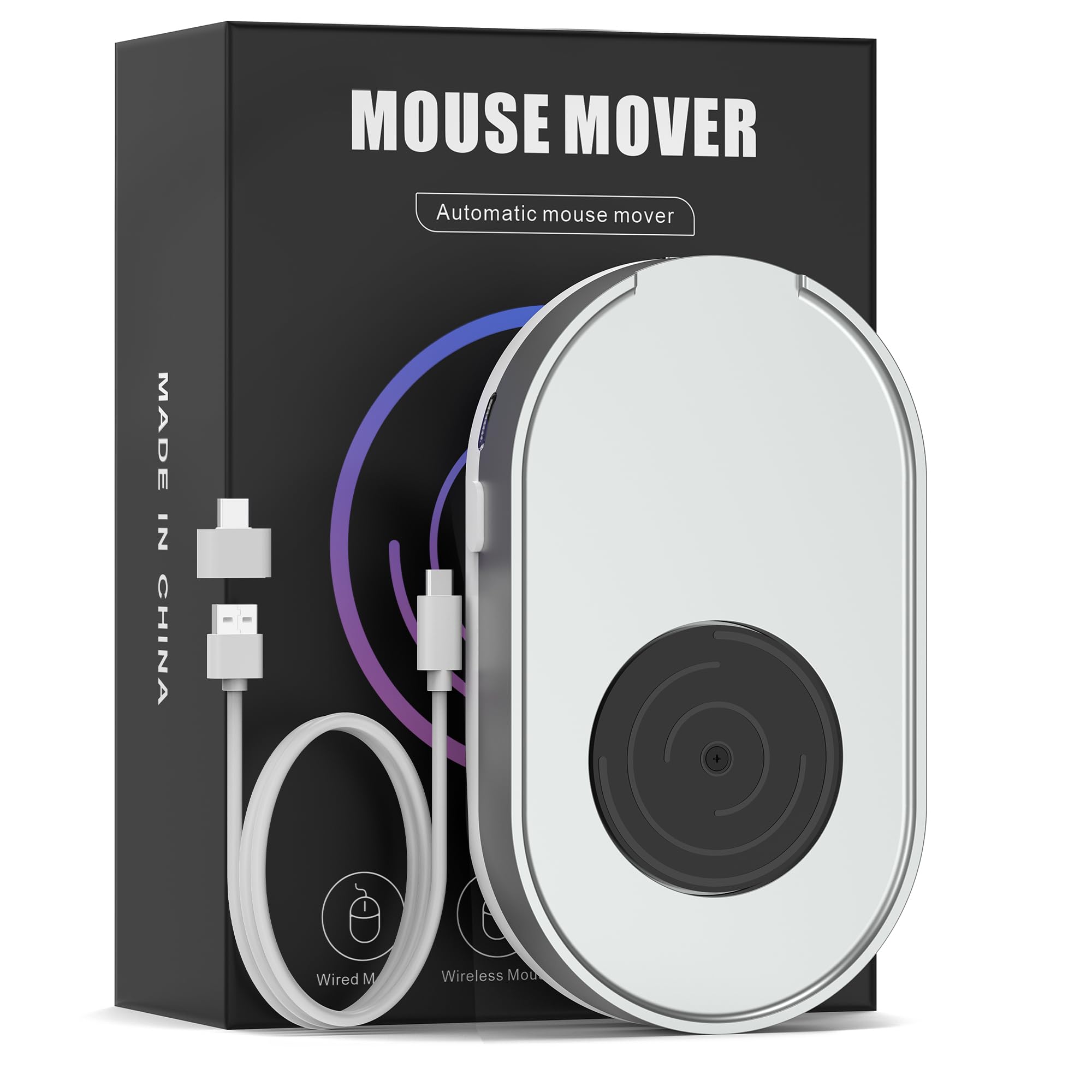 Jerryrun Mouse Jiggler, Undetectable Mouse Mover Device Wiggler Shaker With Drive Free Usb Cable And Usb C To Usb Adapter, Physi