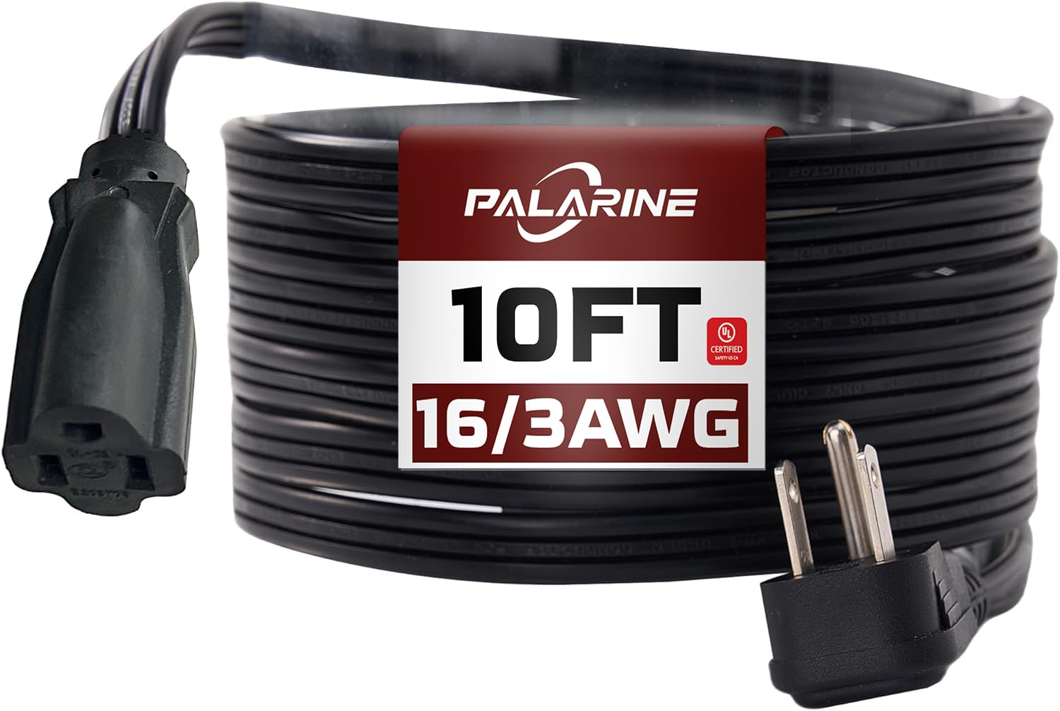 Palarine Black Flat Plug Extension Cord 10 Ft, Indoor Extension Cord, 16/3 Spt 3 13A 3 Prong Power Cord For Kitchens, Behind Fur