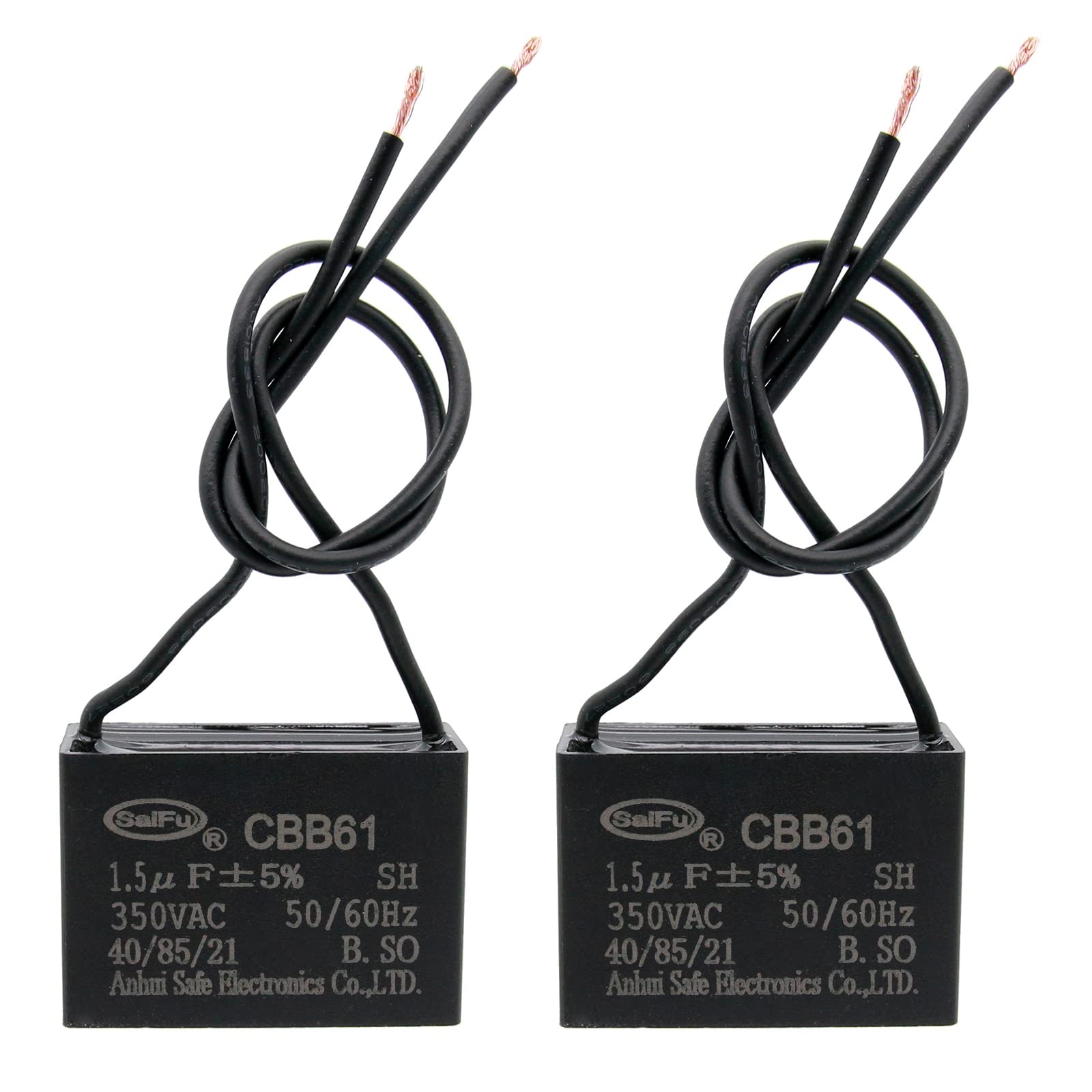 Akzytue Cbb61 Capacitor 1.5Uf 350V Ac Ceiling Fan 2 Wire 50/60Hz For Electric Fan Generator Pump Motor (2 Pack )