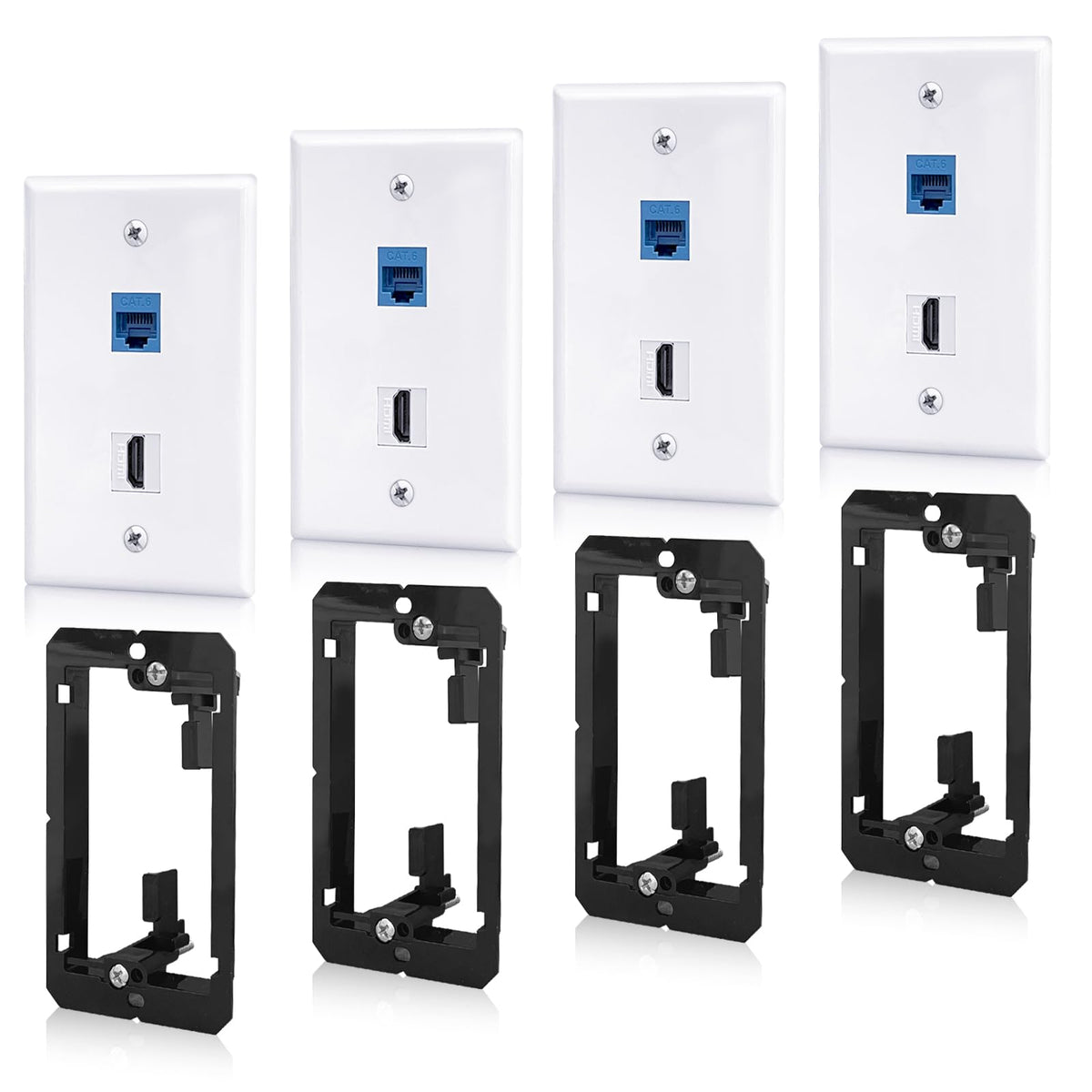 4 Pack Hdmi Ethernet Wall Plates 2 Port Keystone Jack Cat6 Rj45 Coupler With Single Gang Low Voltage Mounting Bracket For Home T